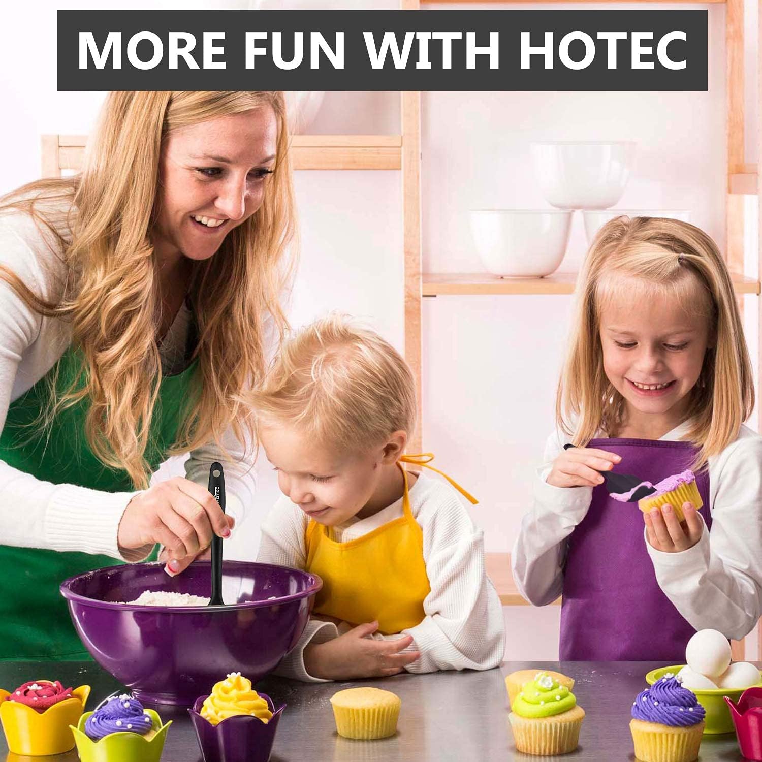 Detalle de HOTEC 5-teiliges Silikon-Spatel-Set für Küche, Backen & Mischen (hitzebeständig, antihaft) – schwarz