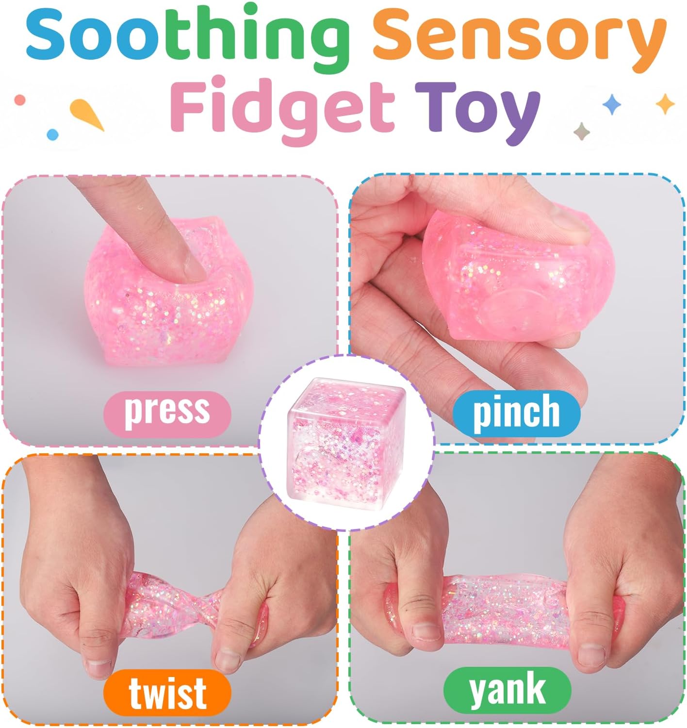 Detalle de KHXAIMJ Sqt-001 Ice Cube Squishy Stress Balls, 6-Pack Glitter Fidgets