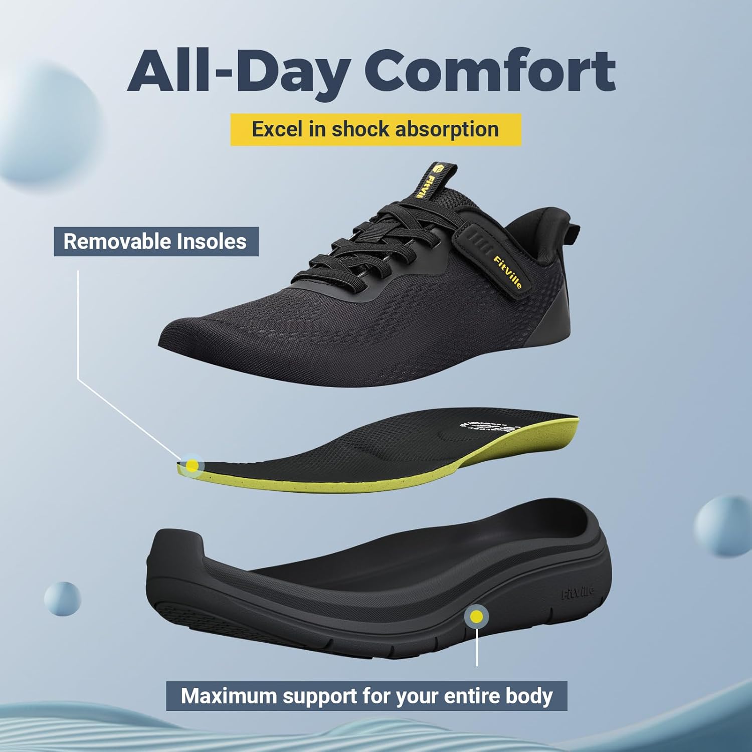 Detalle de FitVille Mens Extra Wide Trainers with Arch Support Insoles – Road Running Shoes (Lightweight, Slip-Resistant)