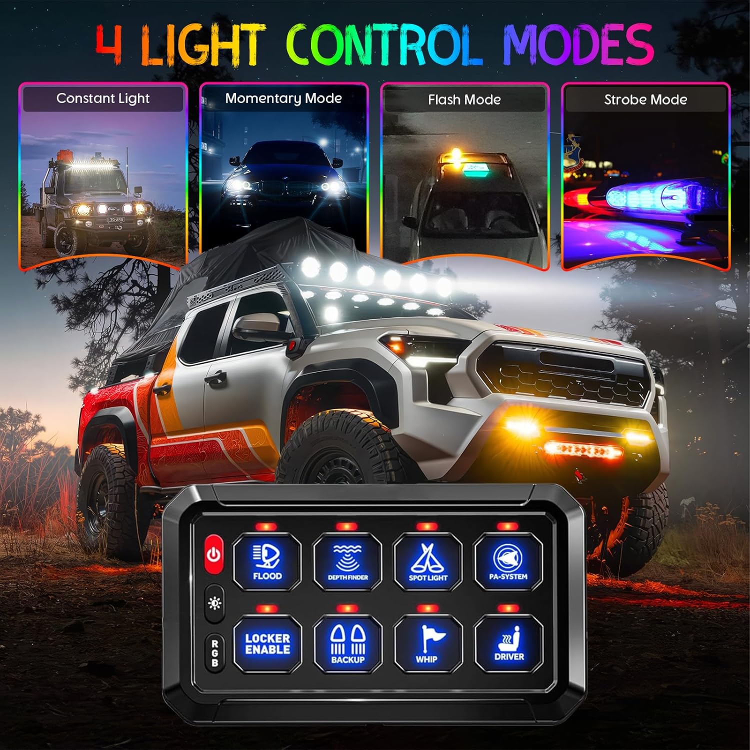 Thumbnail 4 de Chelhead 8-Gang Switch Panel with Relay Box & Fuse, Waterproof RGB Marine Switch Panel