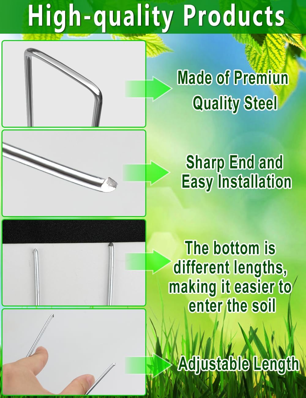 Thumbnail 2 de WOHOHOHO 100 Weed Control Membrane Pegs & Buffer Washers with Pick Hook and Black Hammer