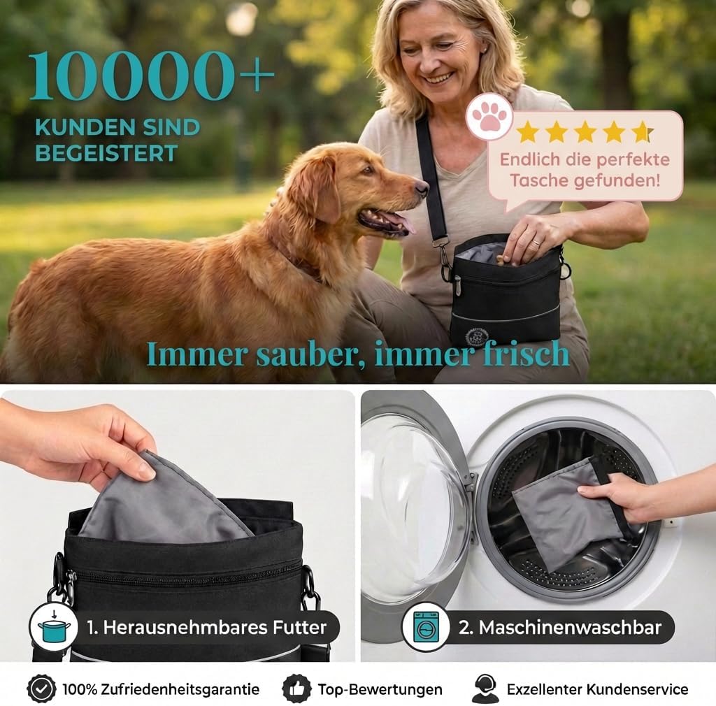 Thumbnail 5 de HUND IST KÖNIG Leckerlietasche für Hunde mit Einhand-Magnetverschluss und 2 Zip-Fächern