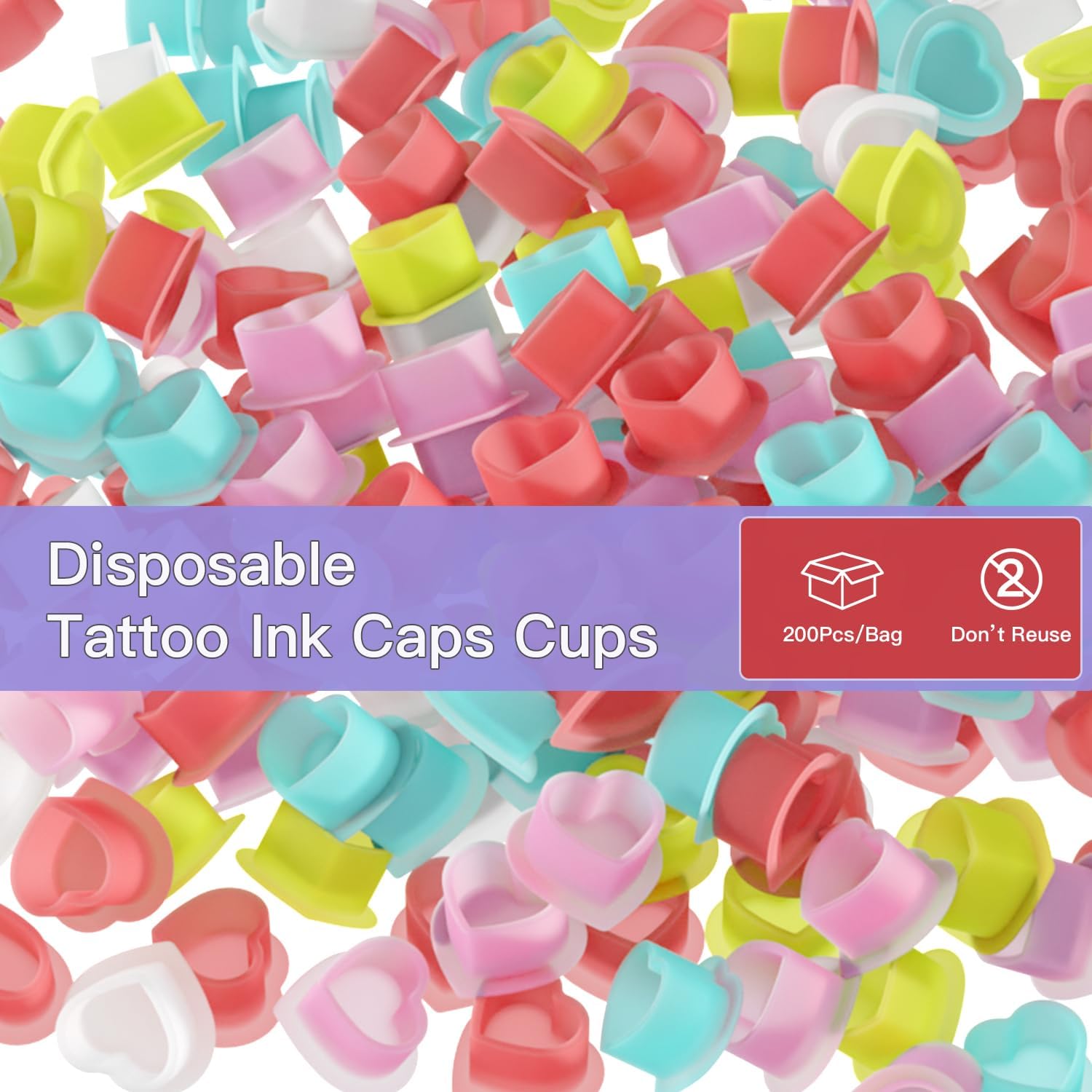 Detalle de Tattoo Ink Cup Heart-Shaped Silicone Cup (200 Mix) – Durable, Reusable, Handy for Tattoo, Eyebrow, Lip Colour and Nail Art