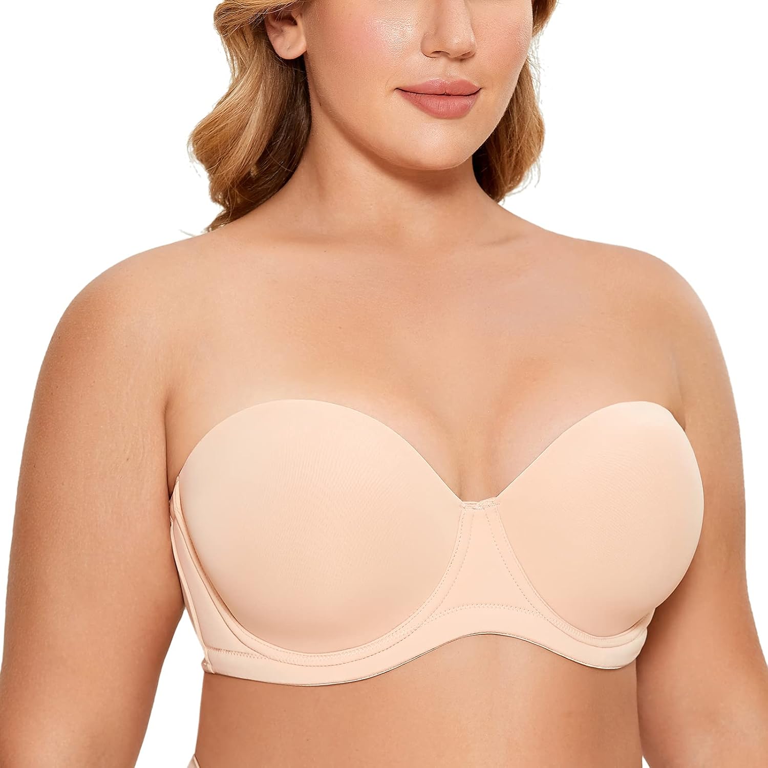 Detalle 2 de DELIMIRA Damen trägerloser BH mit Bügel & abnehmbaren Trägern (Große Größen, Seamless/Dirndl-BH)