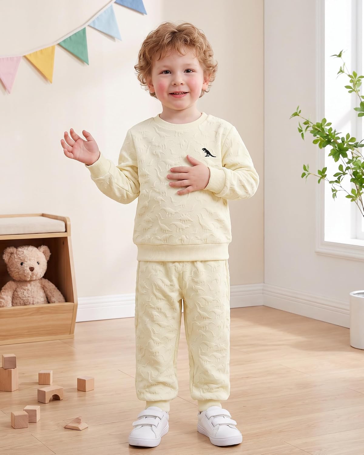 Detalle de DISAUR Boys' Dinosaur Sweatshirt and Pants Set, 18M–6Y