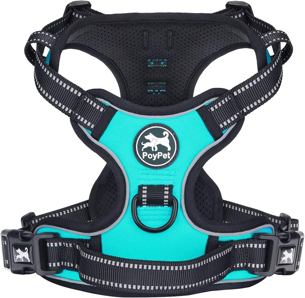 Detalle de PoyPet No Pull Dog Harness (Reflective Vest) with 2 Leash Attachments and Easy Control Handle, Size S