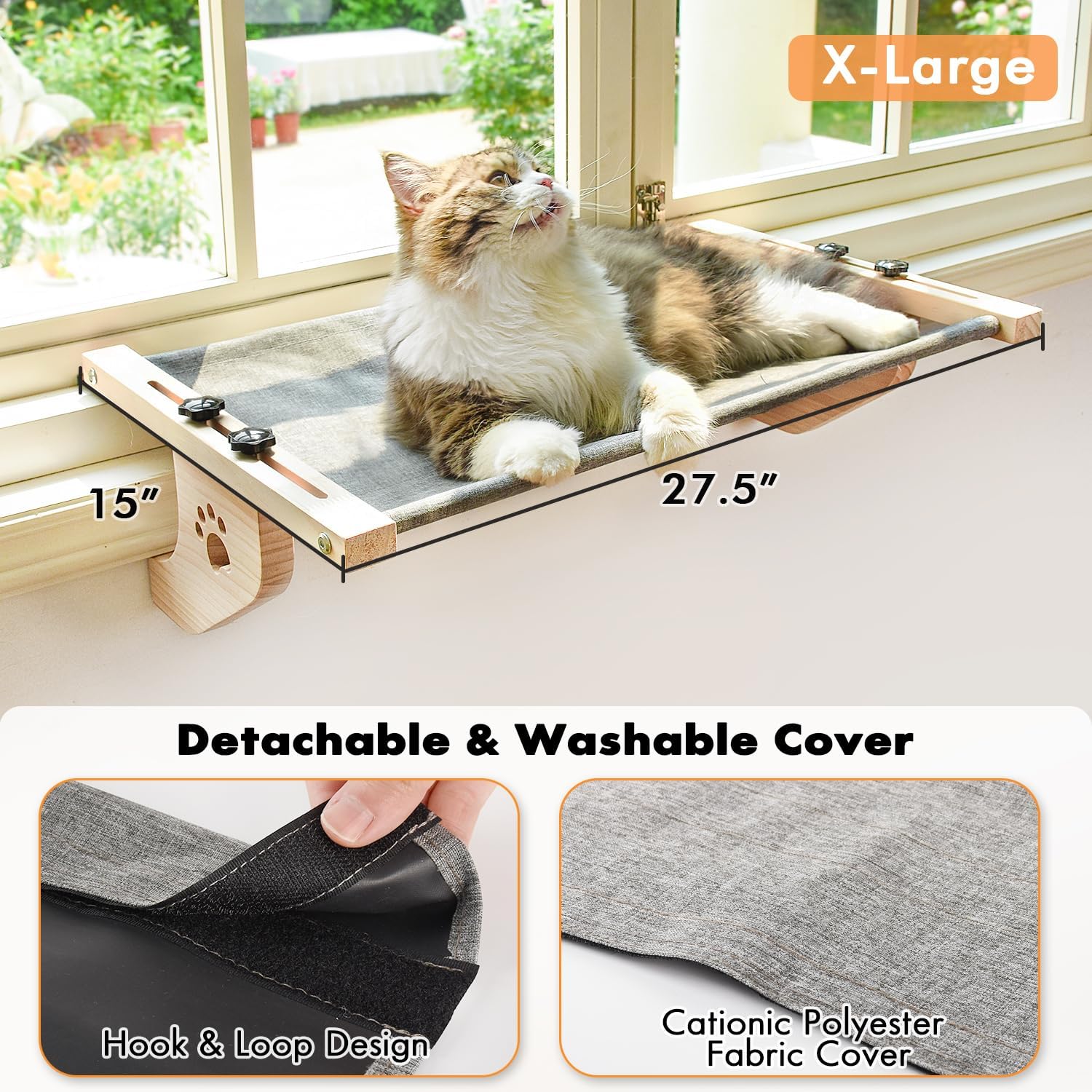 Detalle 2 de AMOSIJOY SP110 Cat Window Perch, 27.5-Inch Wood and Metal Frame