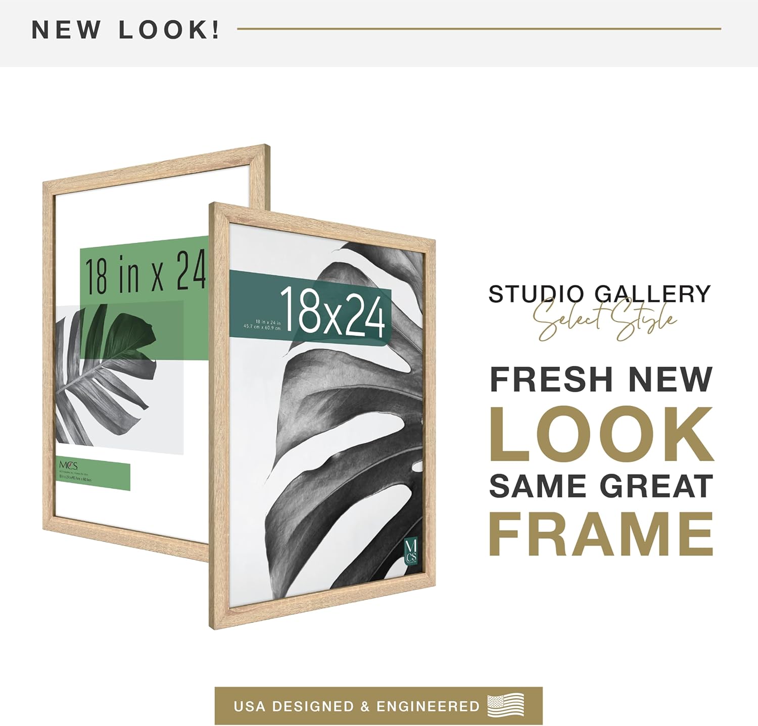 Detalle de MCS Cadre Poster Studio Gallery 45,7 x 61 cm – Cadre bois naturel MDF, fixation murale horizontale ou verticale