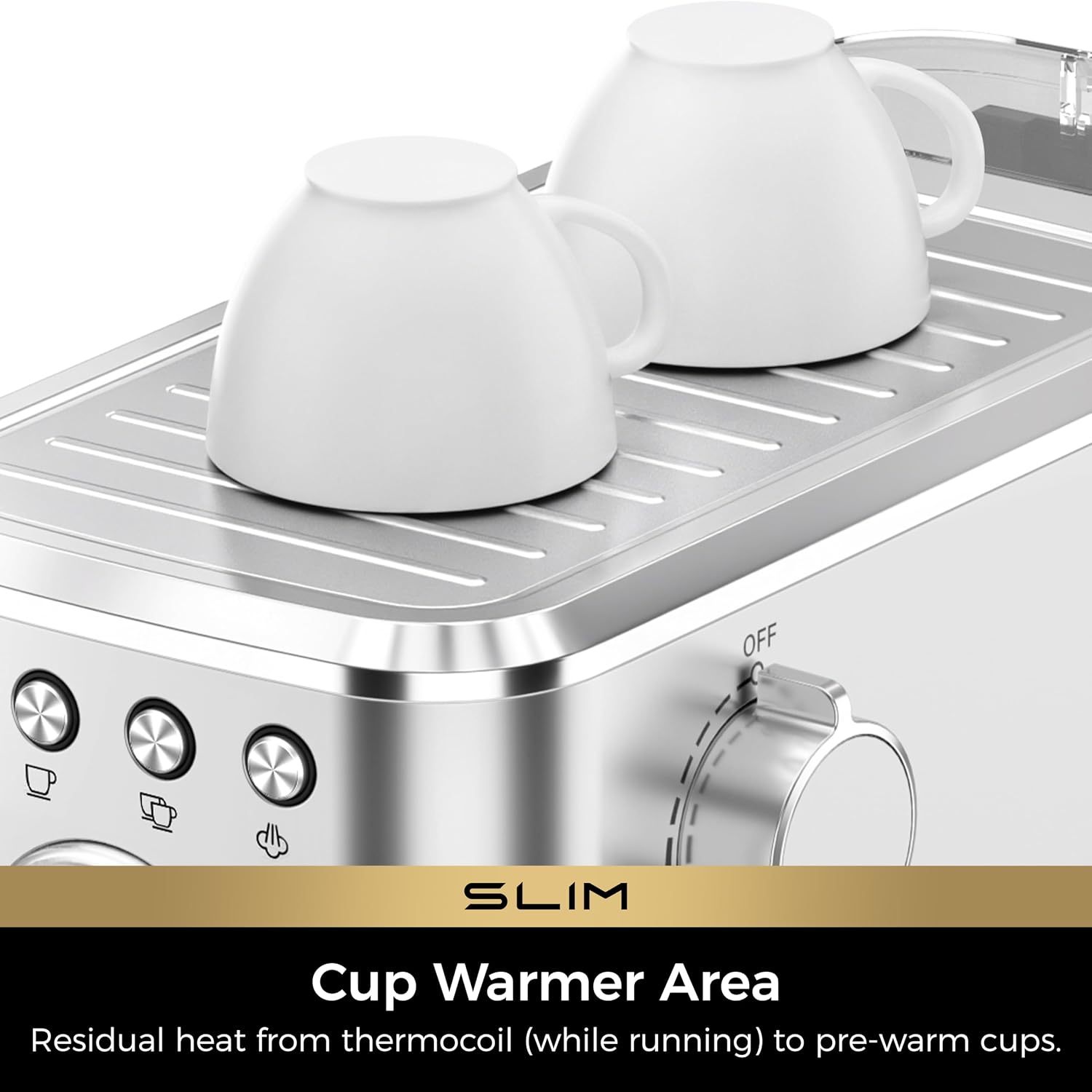 Detalle 2 de CHULUX Slim Espresso Machine with Milk Frother (20 Bar) — Stainless Steel, Compact Home Cappuccino & Latte Maker