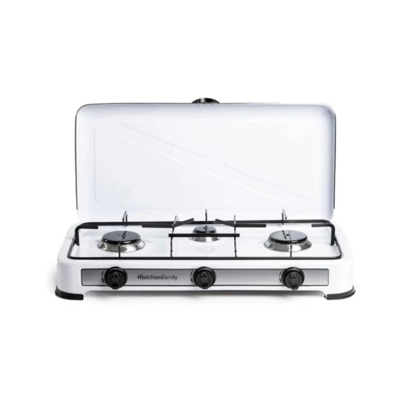 Detalle de Melchioni Family Minerva New 3 — hornillo gas portátil 3 quemadores blanco