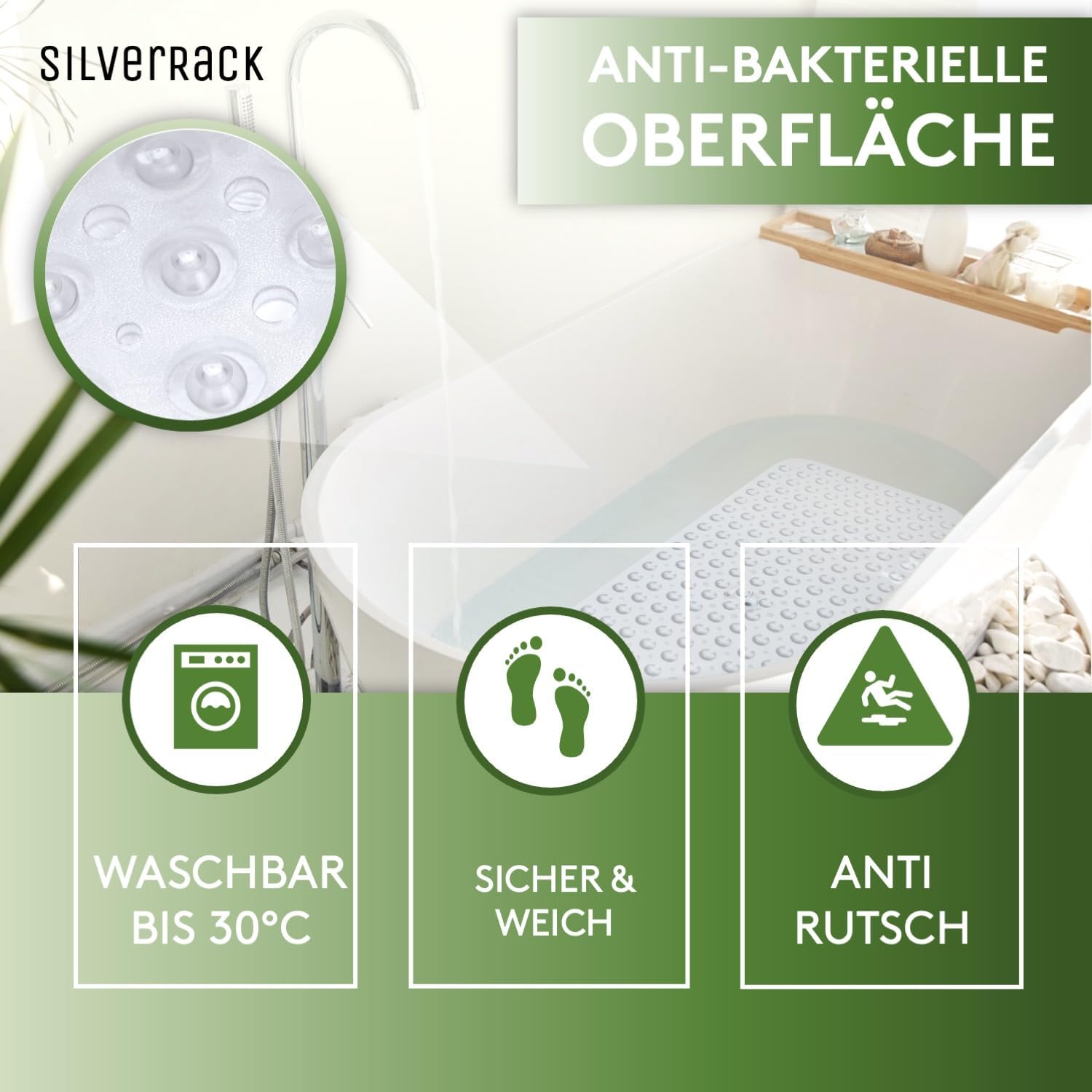 Thumbnail 6 de SilverRack Badewannenmatte 100x40 cm Transparent – Antirutschmatte für Badewanne, BPA frei, maschinenwaschbar