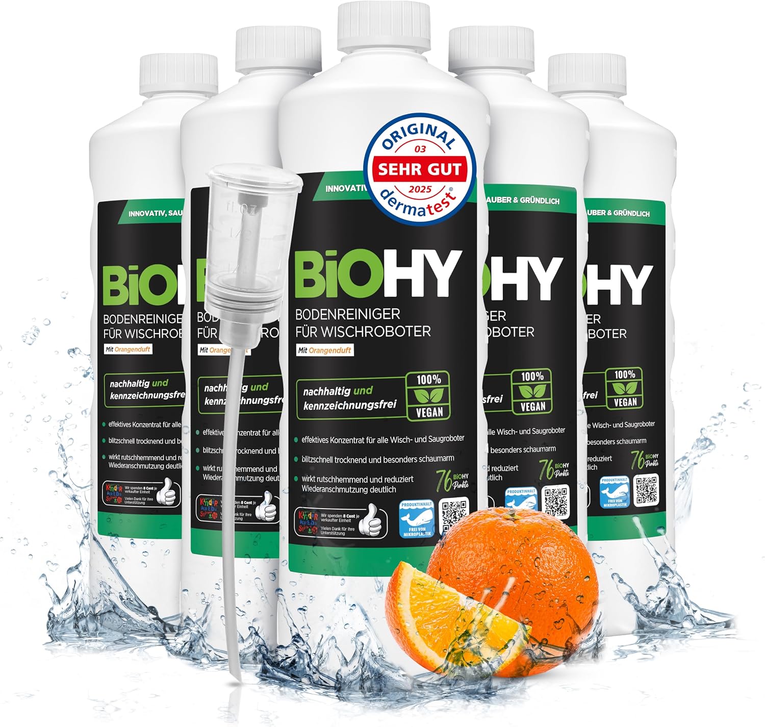 Detalle de BiOHY vloerreiniger voor dweilrobots, 1:200-concentraat, sinaasappelgeur, 6 x 1 l