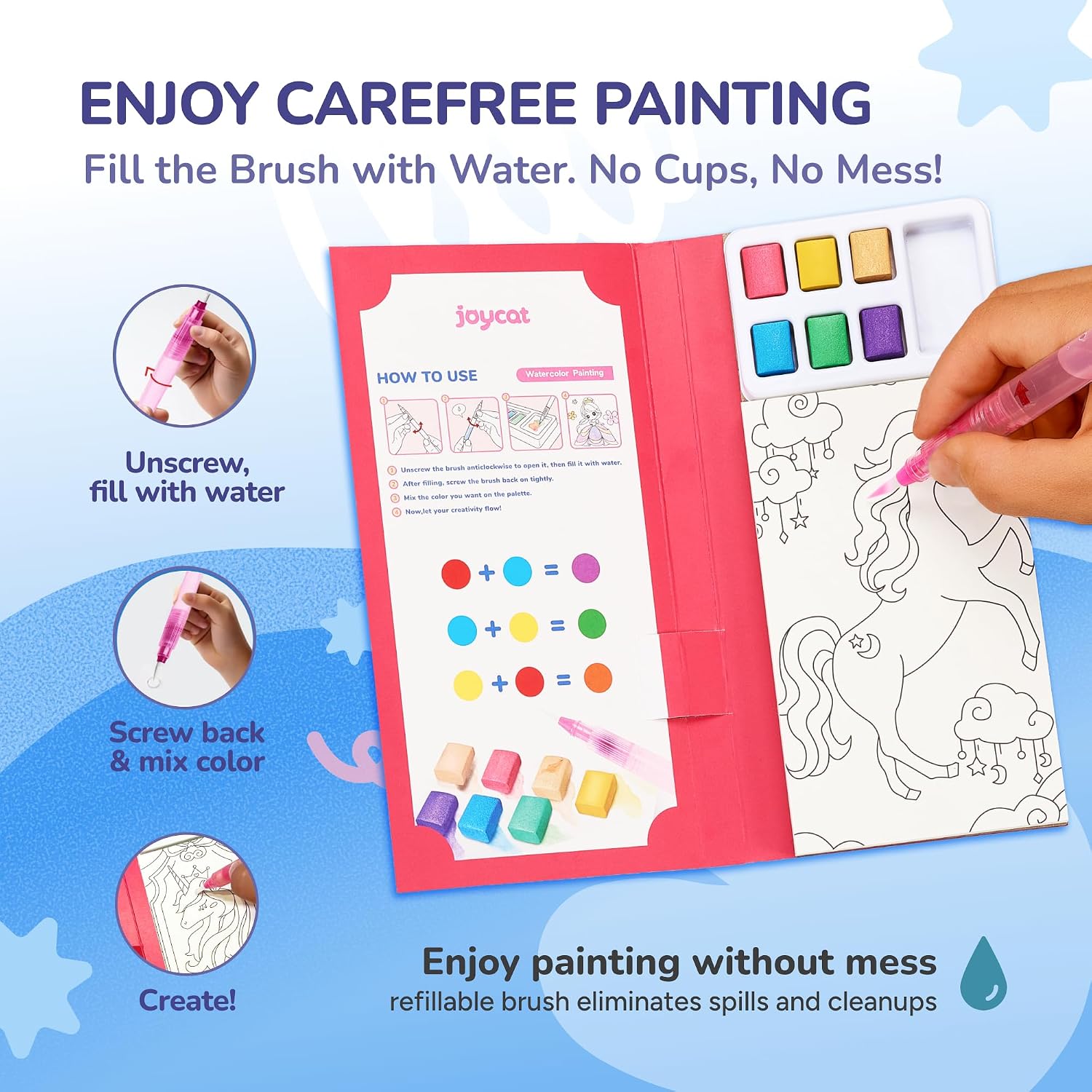 Detalle de JoyCat 2 Pack Pocket Paint with Water Coloring Books for Kids (Magical Pony & Ocean Princess) – On-the-go Art Set