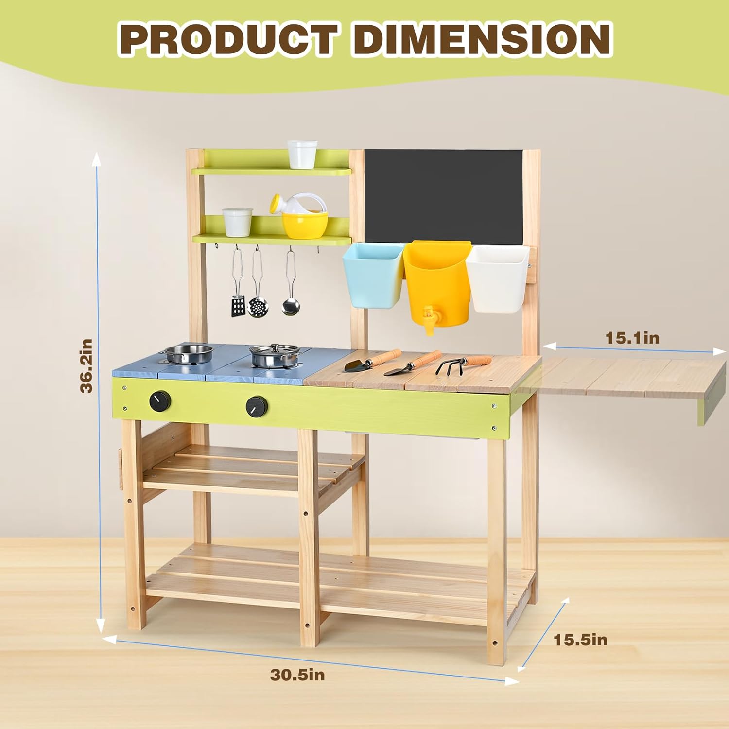 Thumbnail 4 de Dreamon Matschküche Kinder Outdoor – Holz-Spielküchenset mit abnehmbarer Spüle, Kreidetafel und Edelstahl-Zubehör