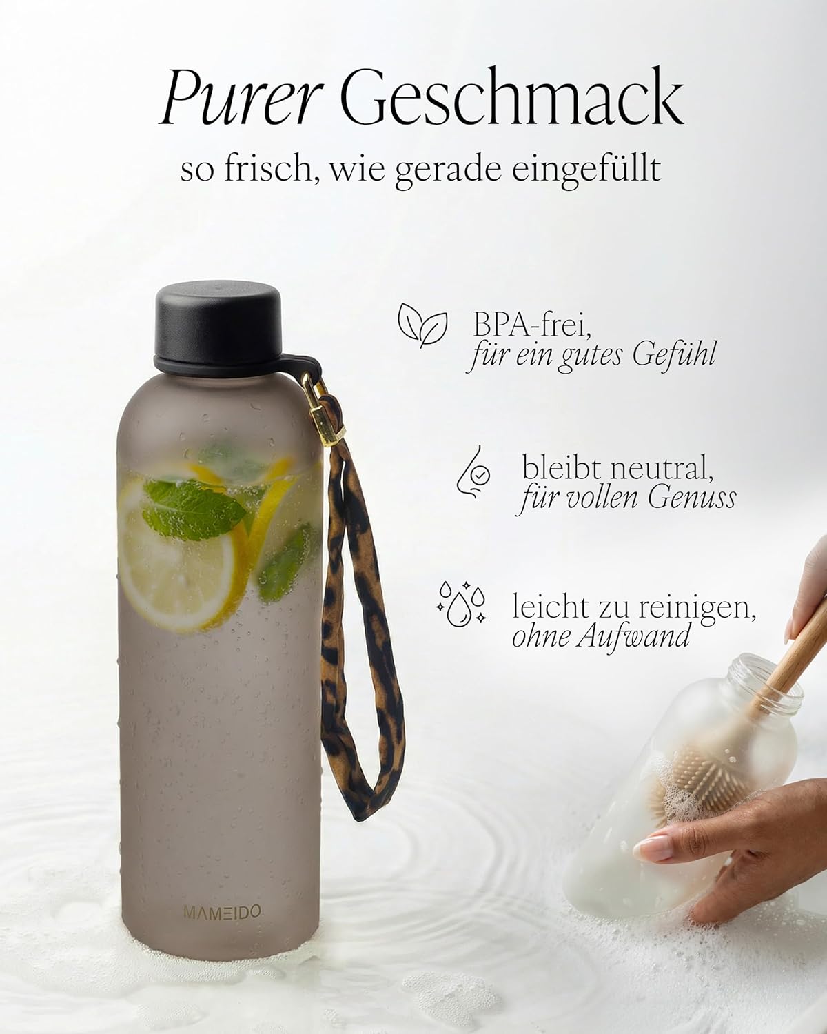 Thumbnail 2 de MAMEIDO Trinkflasche mit Zeitmarkierung 1 L – BPA-frei, auslaufsicher, geeignet für Kohlensäure