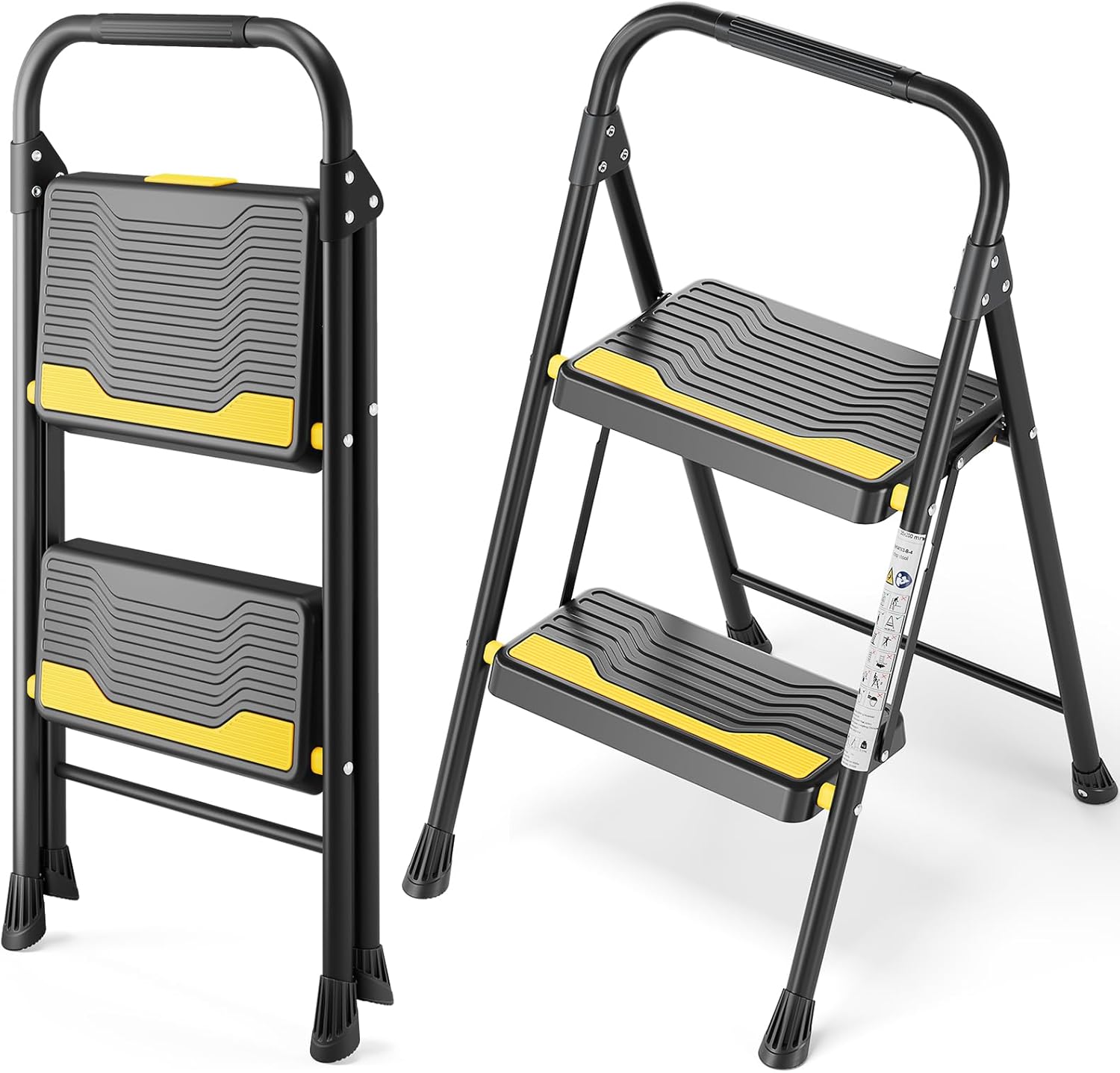 Urackify 2 Step Ladder (Heavy-Duty, 330 LBS capacity) with anti-slip steps and secure handrail