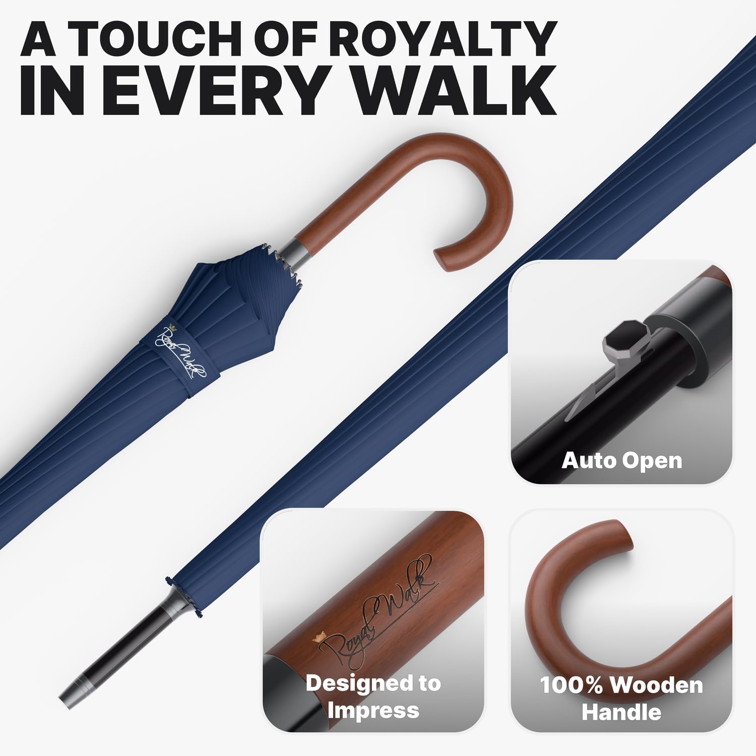 Thumbnail 2 de Royal Walk Windproof Umbrella: Large 54 Inch Auto Open, Ideal for Two
