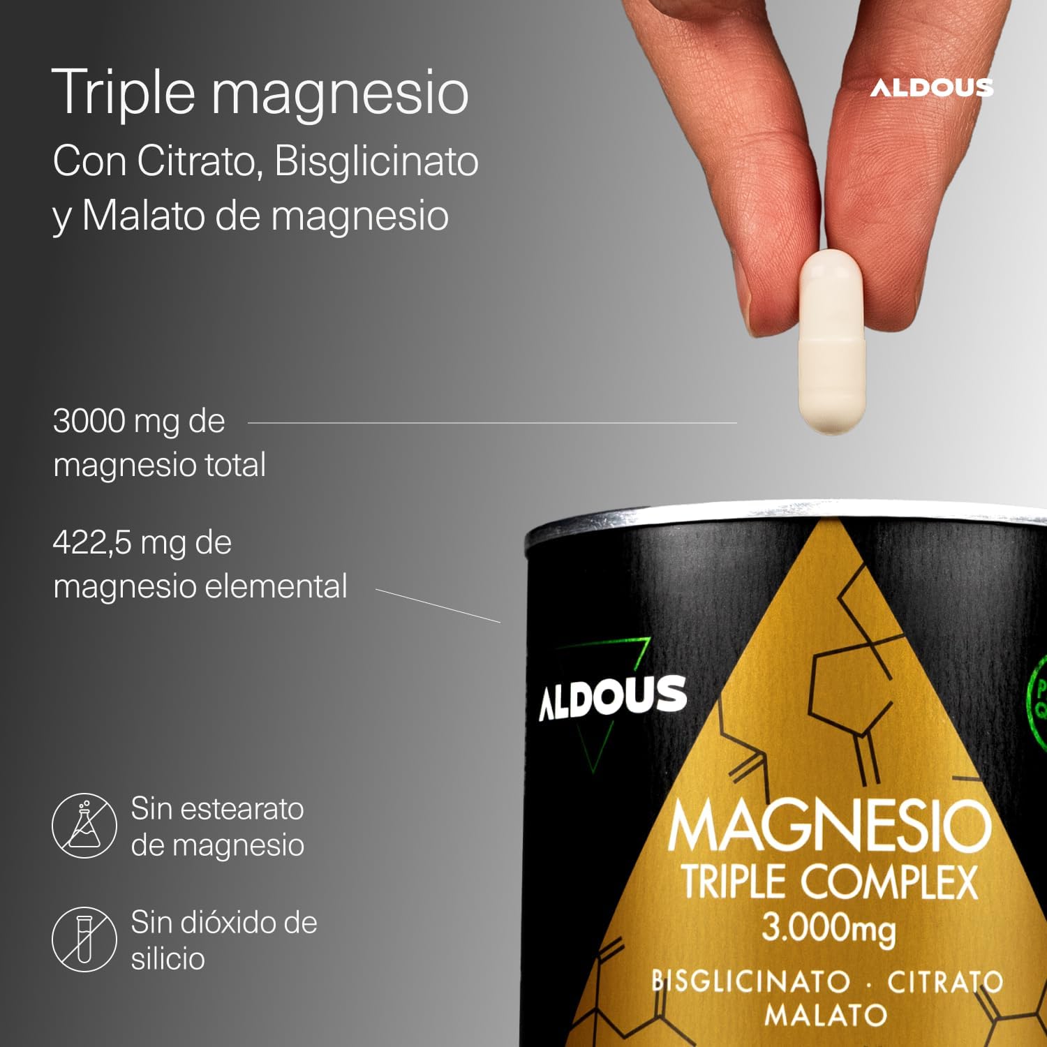 Detalle 2 de Magnesio Complex 3000 mg - Aldous Bio | 200 cápsulas para energía y bienestar