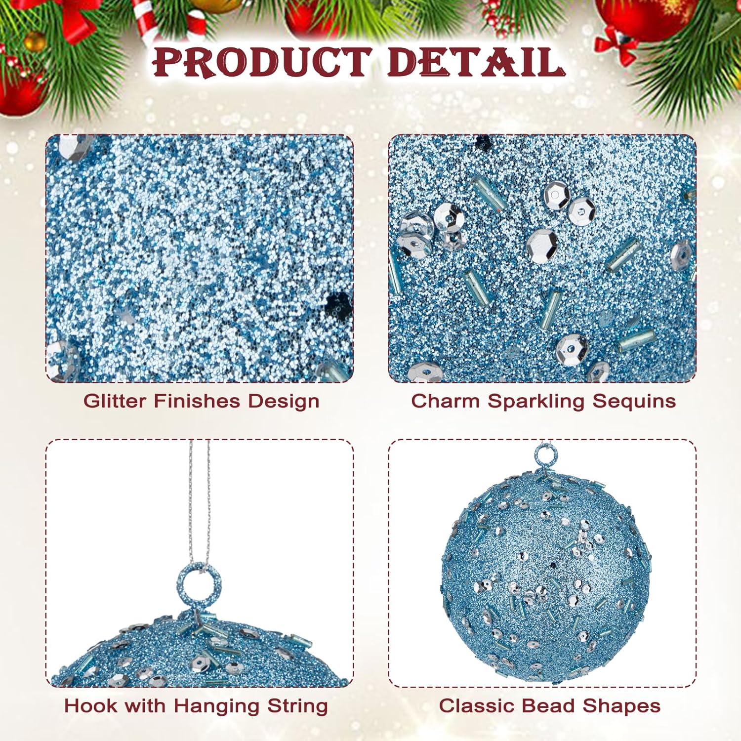 Thumbnail 2 de Oairse 10cm Large Christmas Bauble Ornaments – 6 Pack
