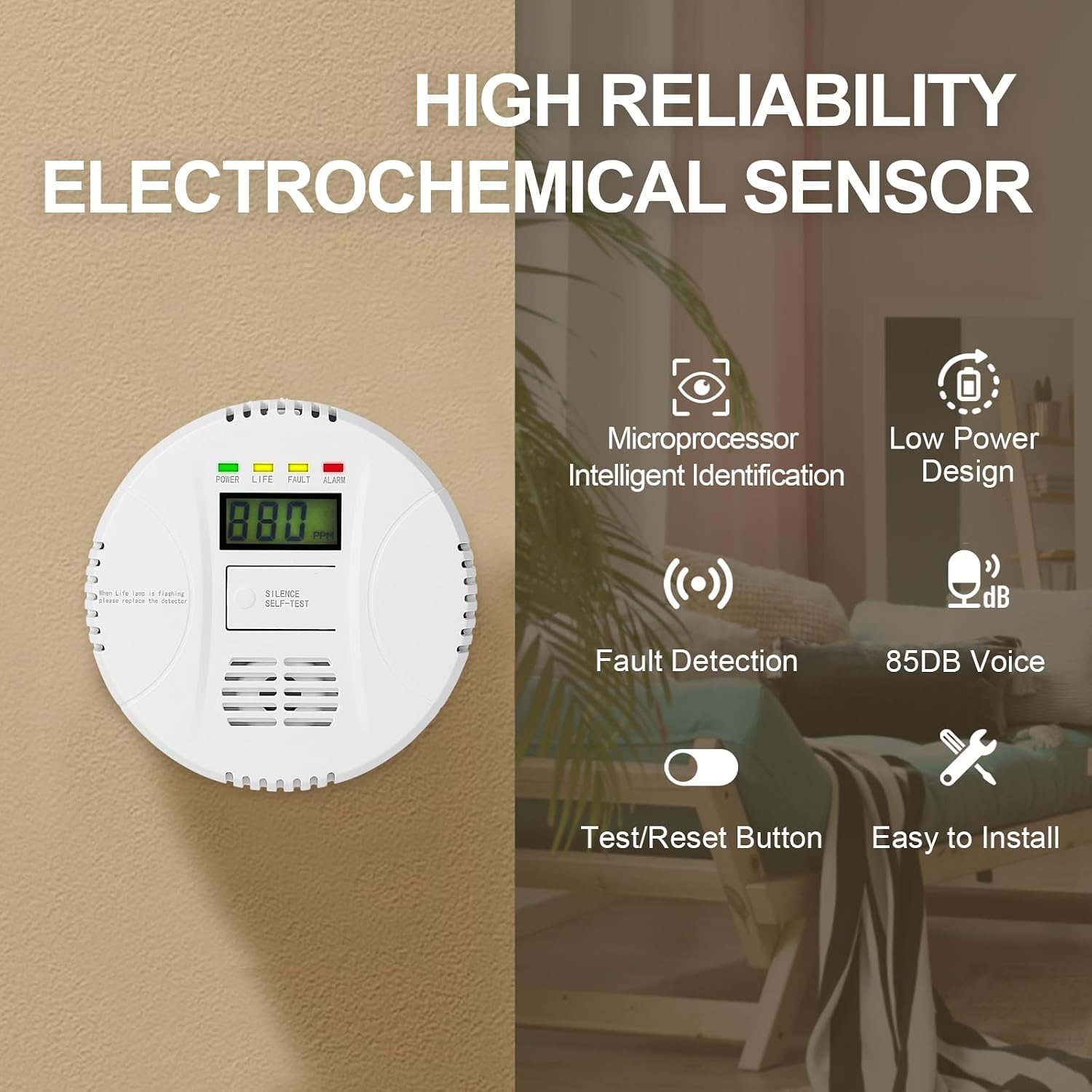 Thumbnail 2 de Carbon Monoxide Detectors Battery Powered, AGSMXSYG Carbon Monoxide Alarm with Digital Display