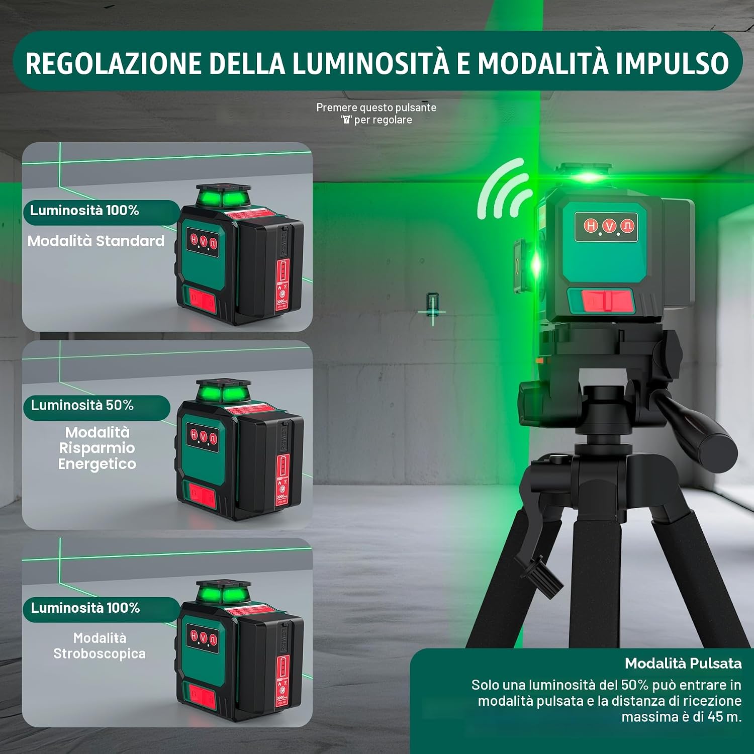 Detalle de HYCHIKA Livella Laser Autolivellante 3x360° con Treppiede – Kit completo IP54