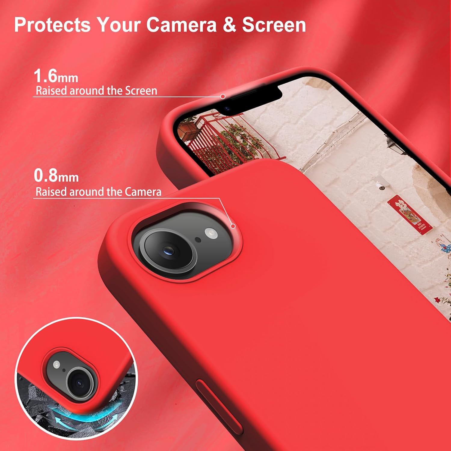 Detalle de OIIAEE Liquid Silicone Case for iPhone 16e (2025) 6.1in – Red