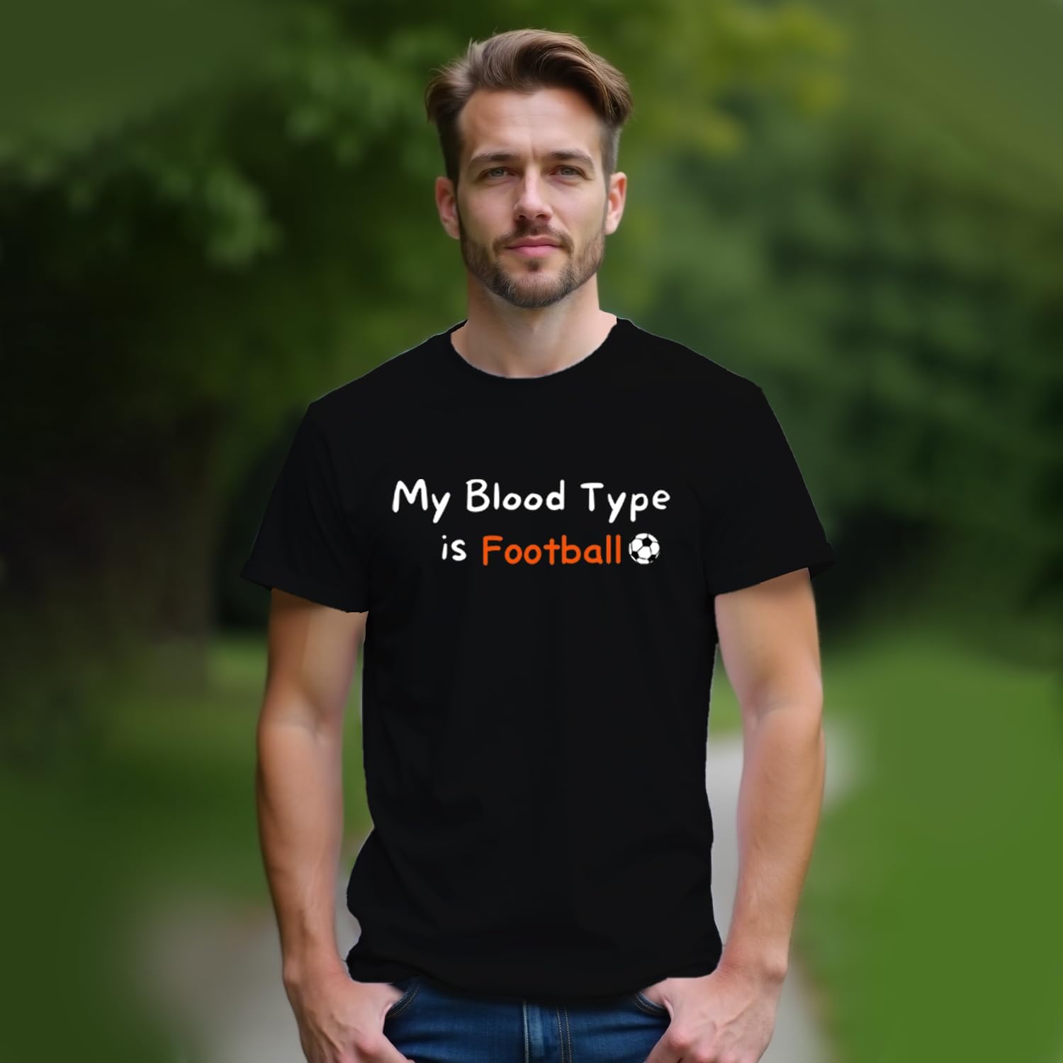 Detalle de SUWATOIN Football Shirt for Men: My Blood Type is Football – Comfortable, Breathable Tee