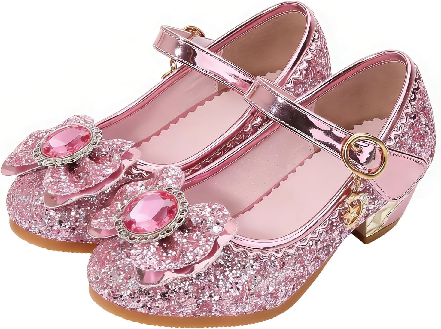 Detalle de FStory&Winyee Mädchen Prinzessin Sandalen mit Absatz – Elsa-inspiriert, Glitzer & Kristalle, Rosa, Größe 36 EU