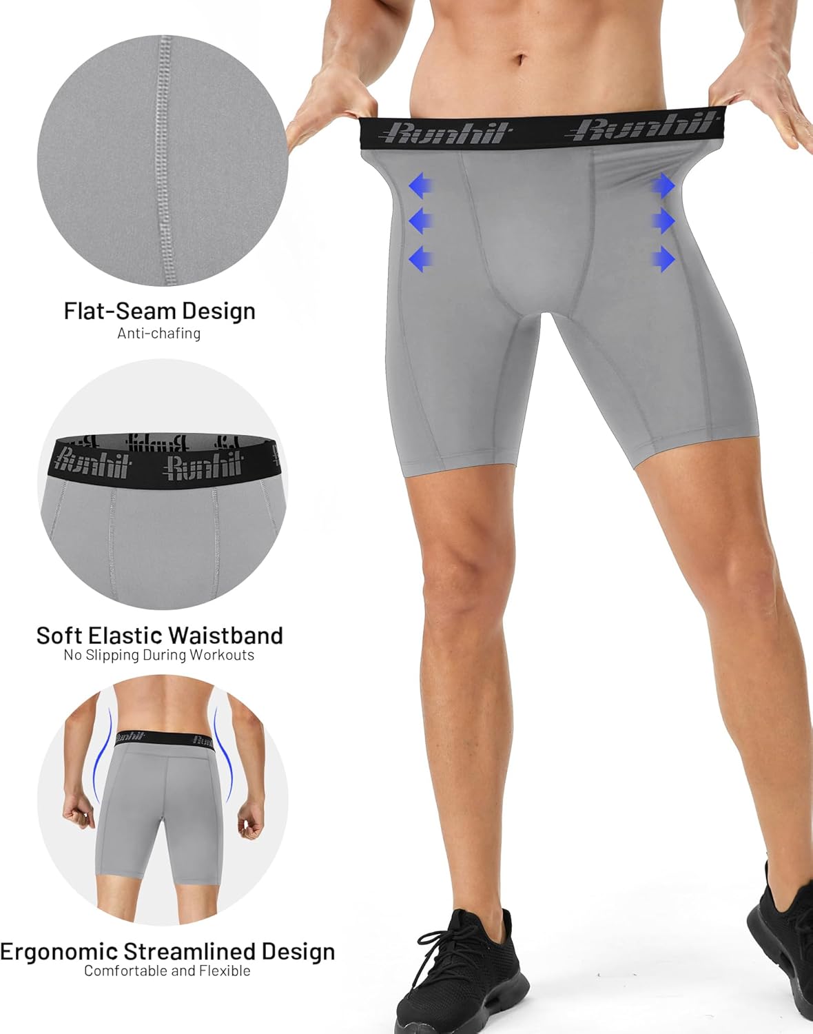 Thumbnail 3 de Runhit Compression Shorts for Men — 1 or 2 Pack, Anti-Chafing Base Layer for Running, Cycling, Gym and More