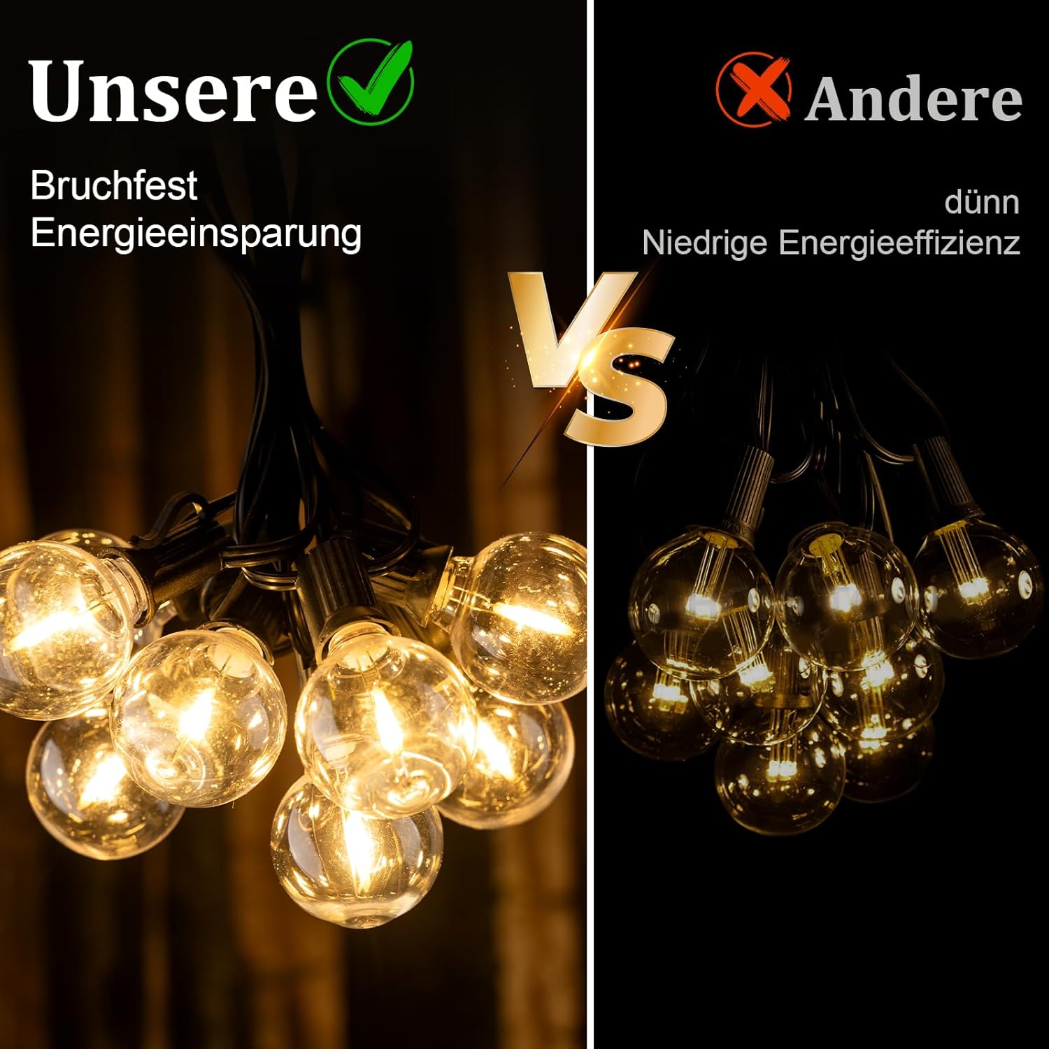 Thumbnail 2 de JEYMORKEY Lichterkette LED Außen 20 m mit 25 G40-Birnen, IP44 (warmweiß 2700K)