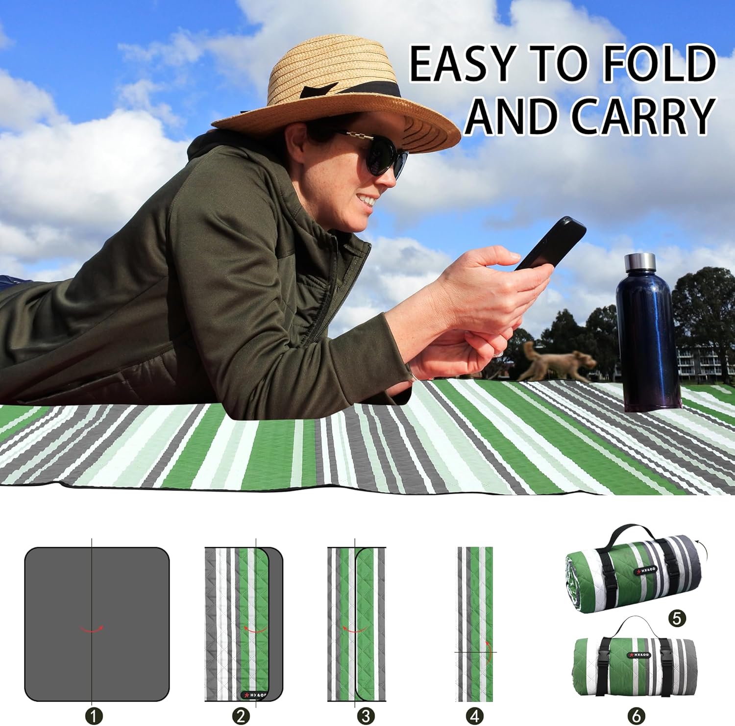 Thumbnail 6 de HX&OD Large Picnic Blanket Outdoor 80" x 60" – 3-Layer Waterproof Foldable Park Mat