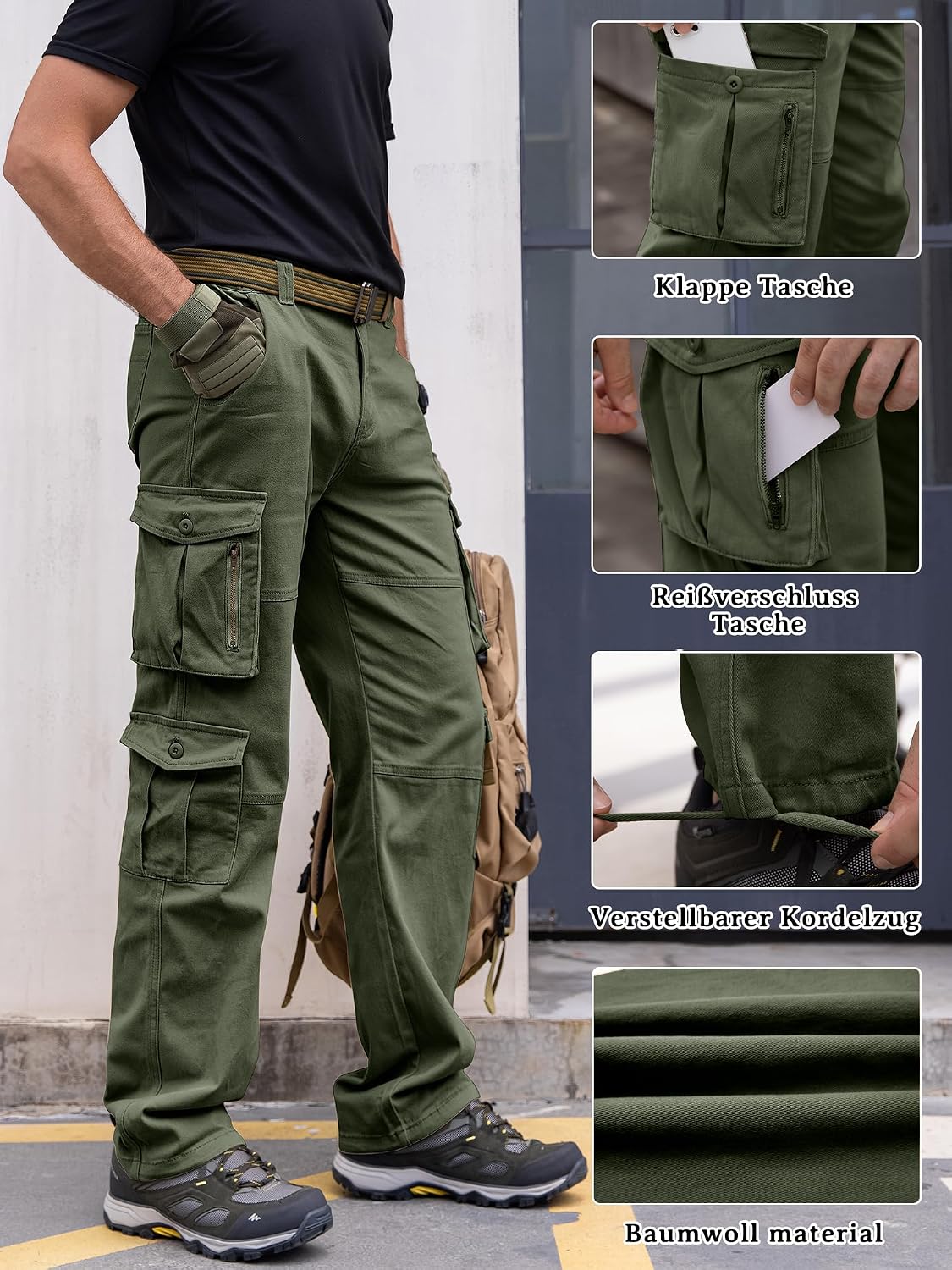 Detalle de Breampot Herren Cargohose aus Baumwollmix – Baggy Baggy Chino Cargo für Freizeit, Arbeit & Outdoor