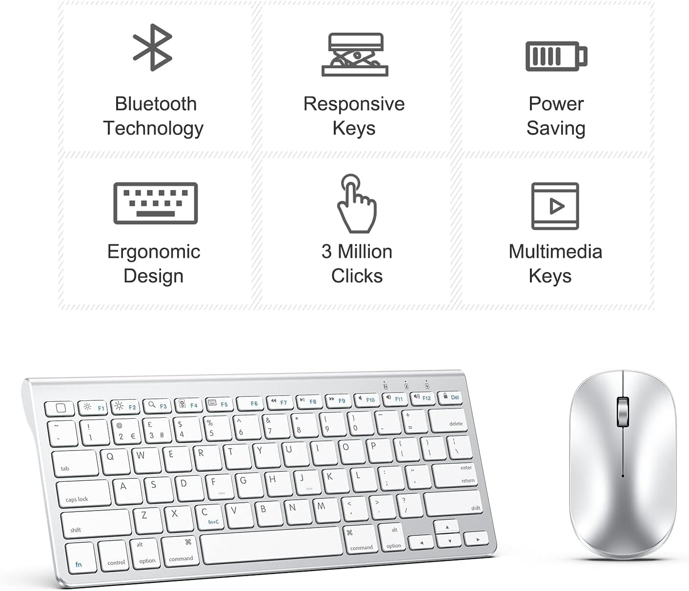 Thumbnail 5 de OMOTON Bluetooth Keyboard and Mouse Set for iPad and iPhone – Silver