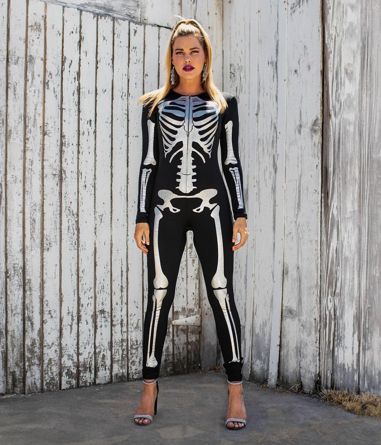 Thumbnail 4 de Tipsy Elves TE-HWBS01 Skeleton Bodysuit for Women, Silver Holographic Print