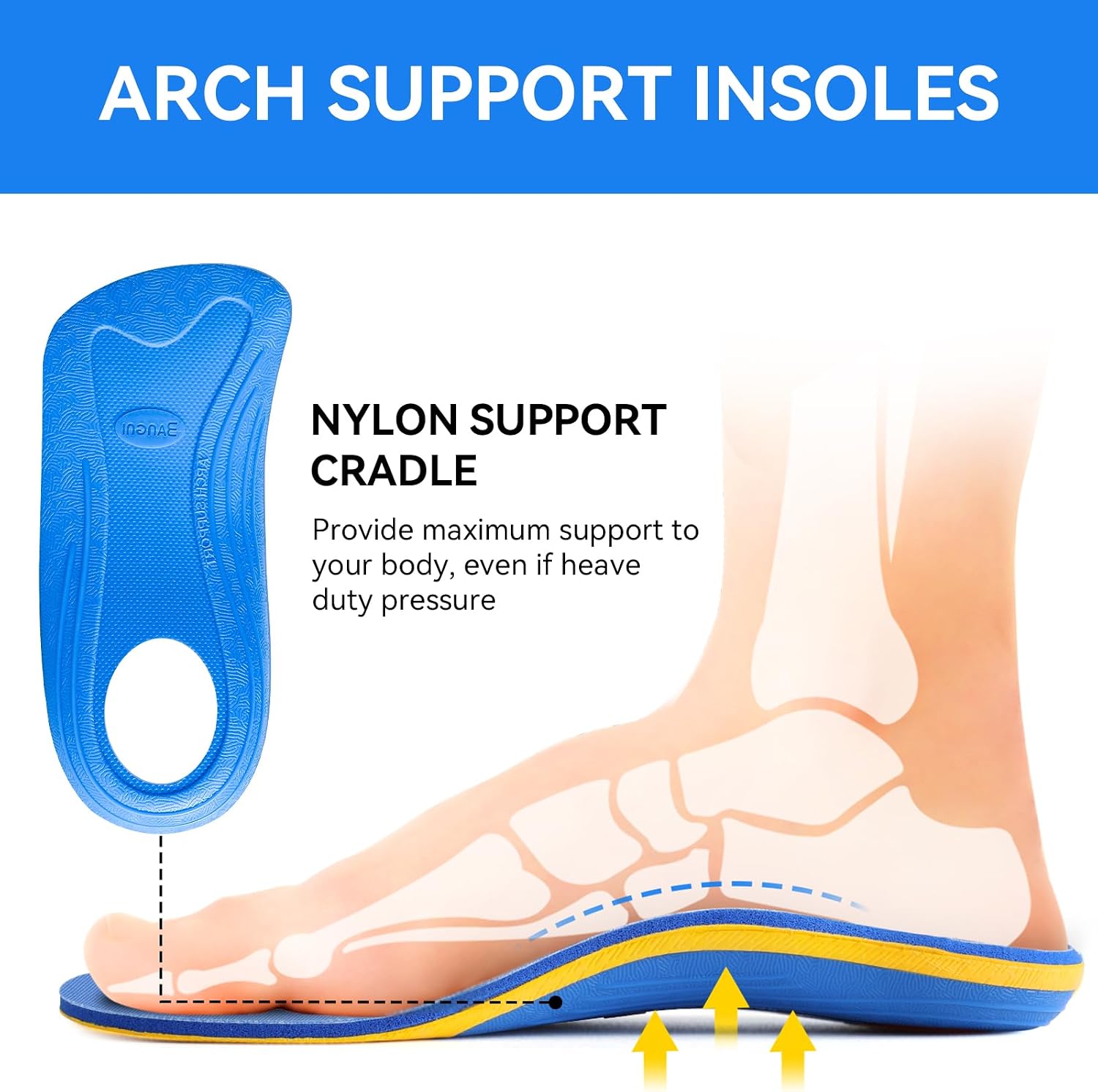 Detalle de 3ANGNI Plantar Fasciitis Insoles for 220+ lb
