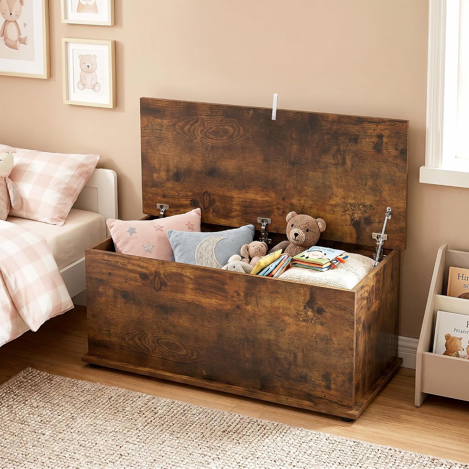 Thumbnail 6 de HOMCOM Large 113L Storage Chest – Rustic Brown Blanket Box & Shoe Bench (100 x 40 x 40 cm)