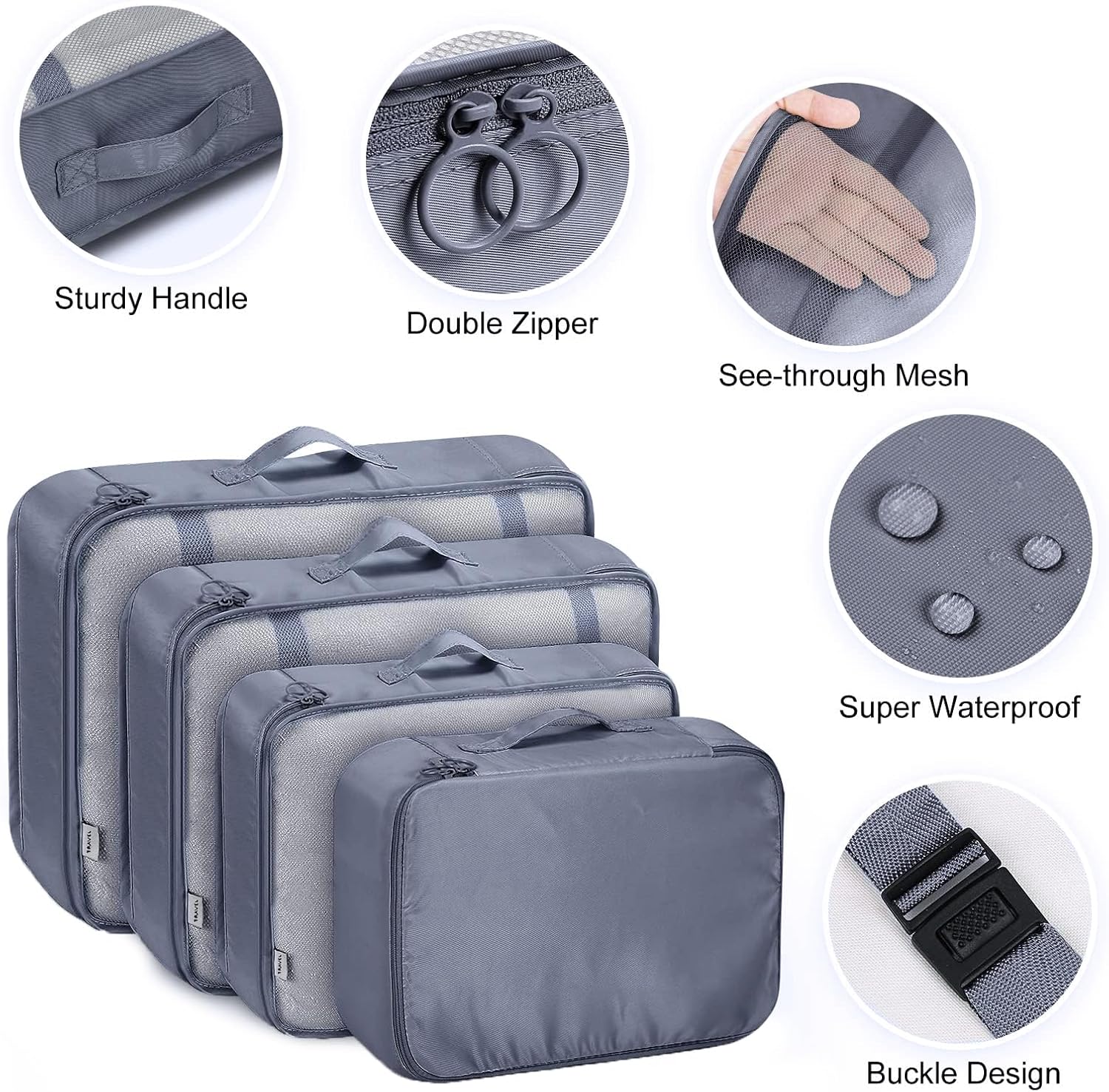 Detalle de MURISE Packing Cubes 8 pièces (6/8 tailles) — organisateur de valise pour voyages et vacances