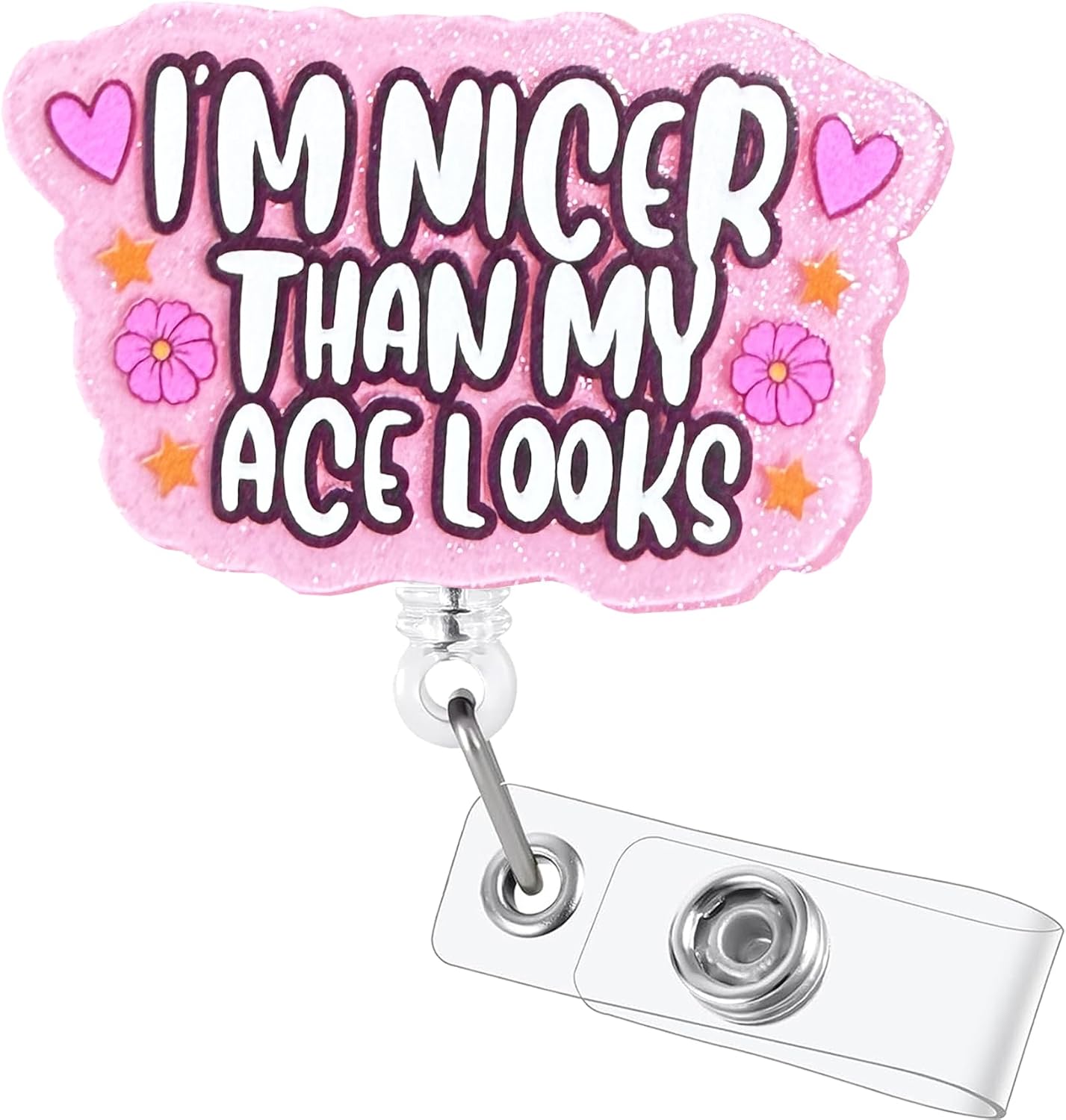 Detalle de I'm Nicer Than My Face Looks Acrylic Badge Reel