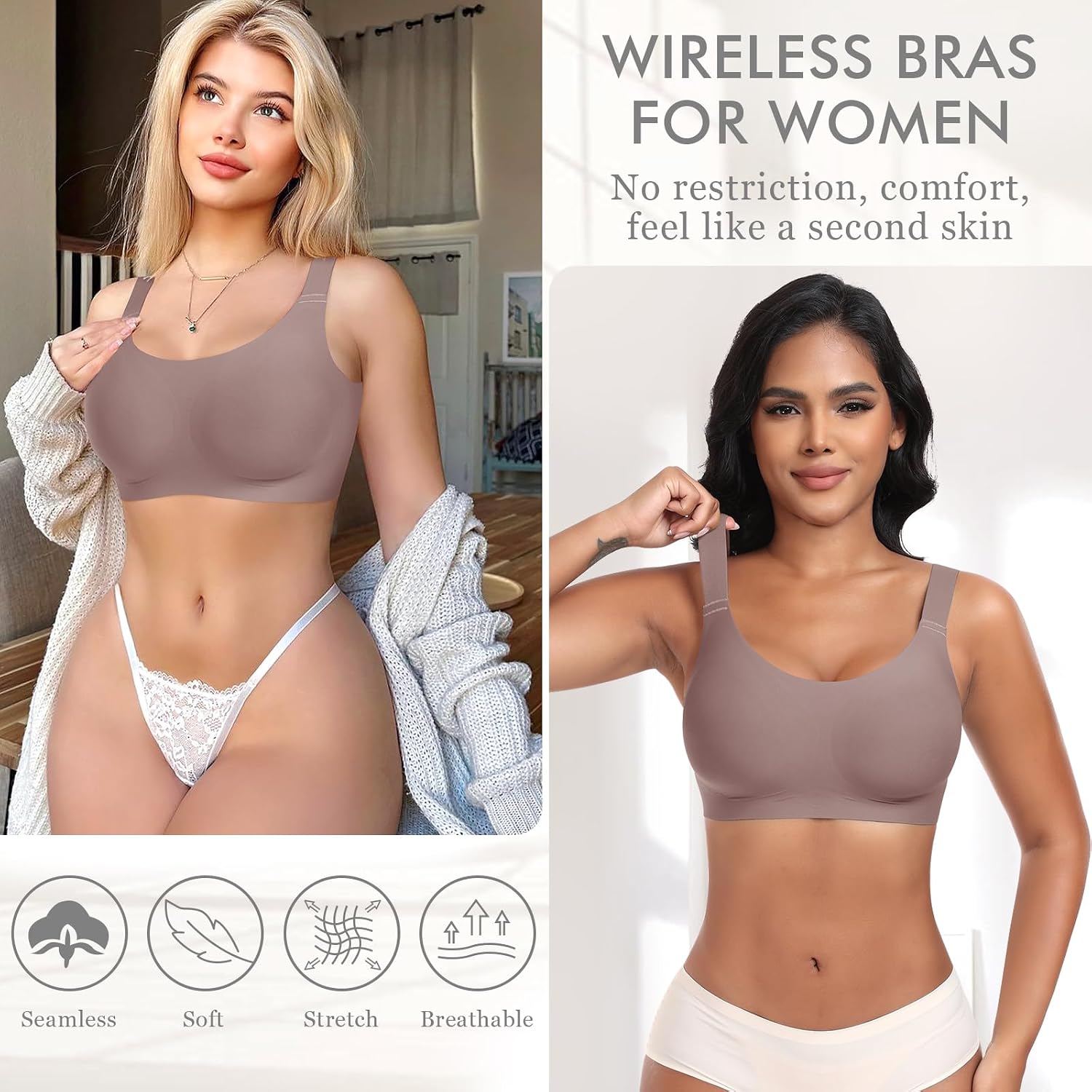 Detalle 1 de Ganado WNBR001 Wireless Seamless Bra, Full Coverage with Adjustable Straps