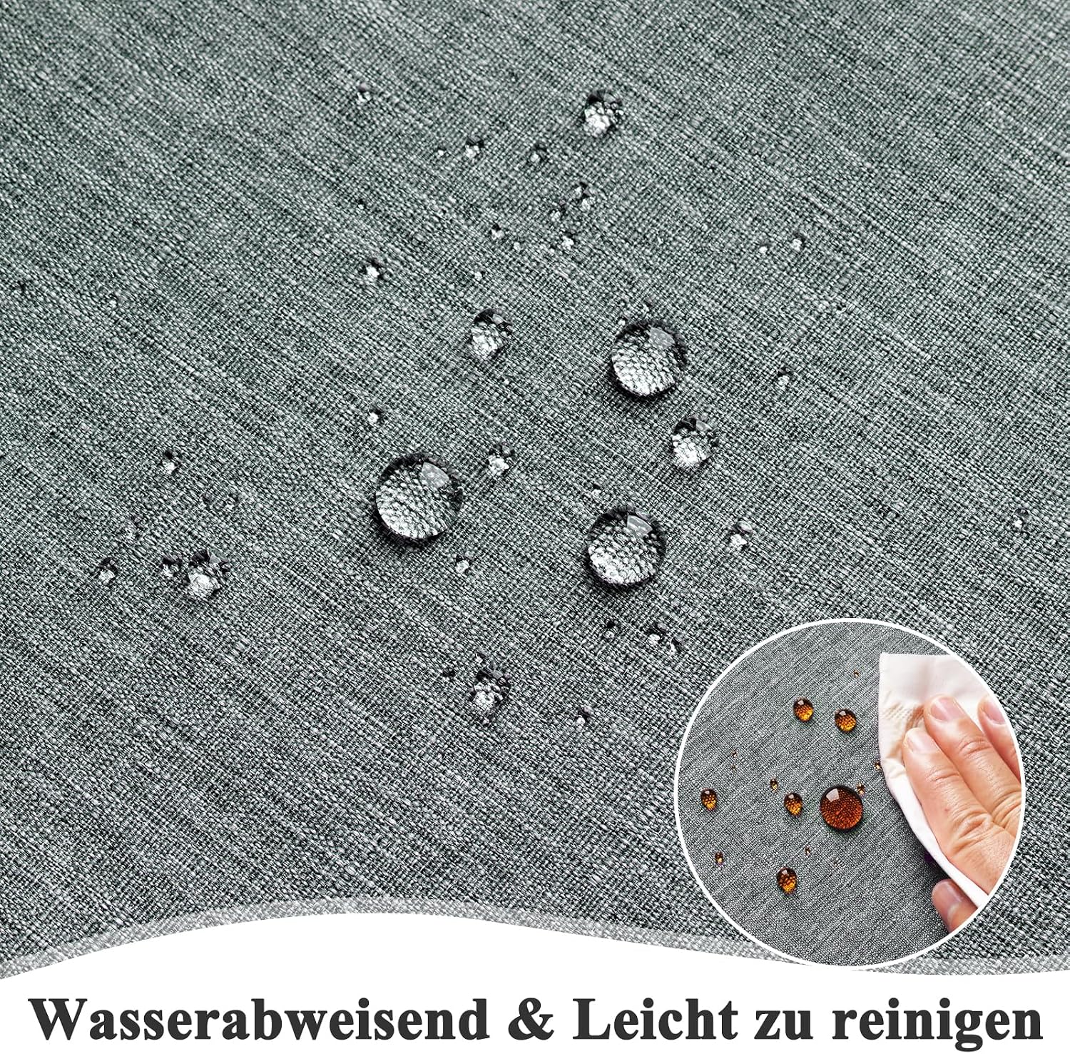 Detalle 2 de AooHome Tischdecke 140x220 cm Grau (Leinen-Optik) – wasserabweisend & abwischbar