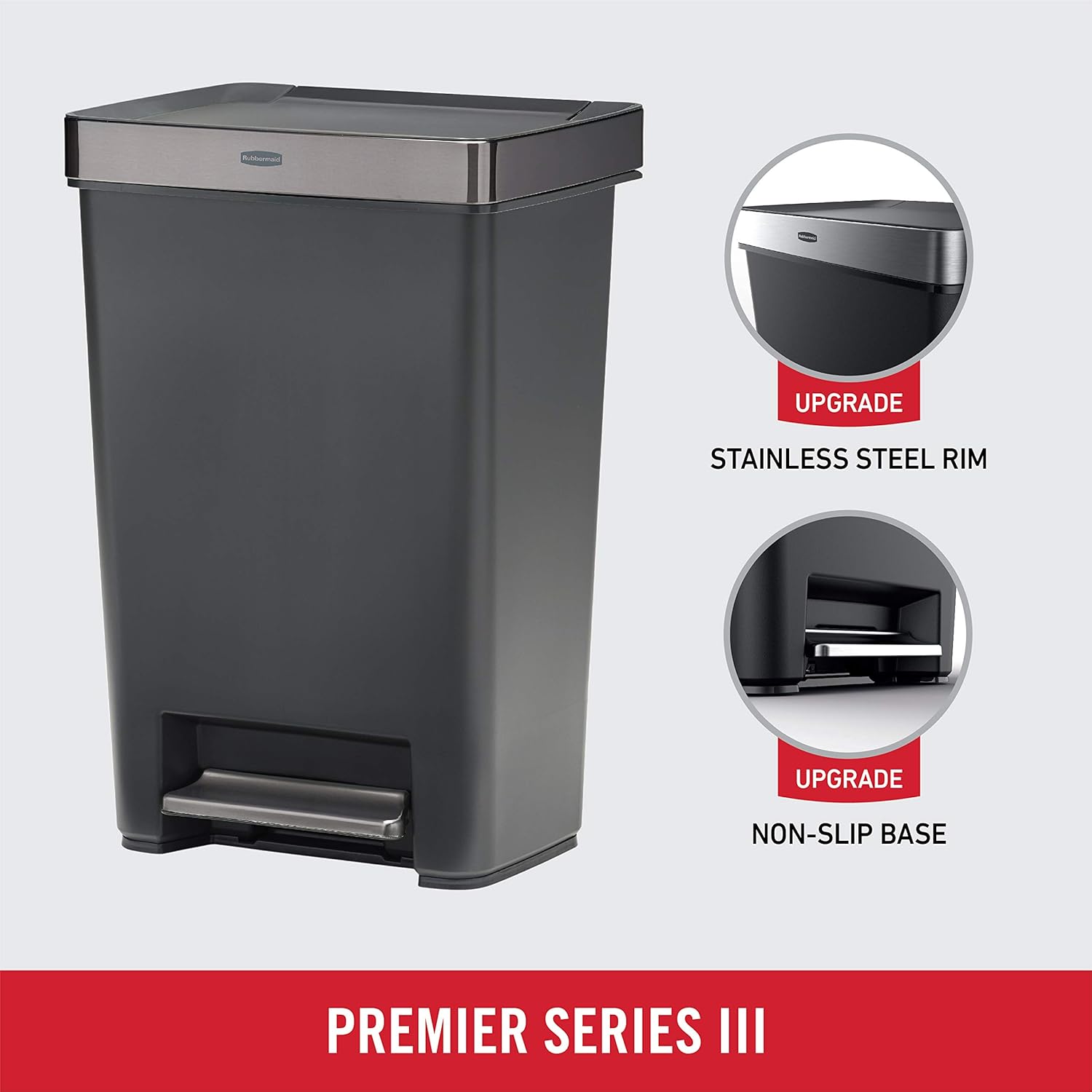 Thumbnail 1 de Rubbermaid Premier Series III Step-On Trash Can (12.4 Gallon) with Stainless Steel Rim – Charcoal