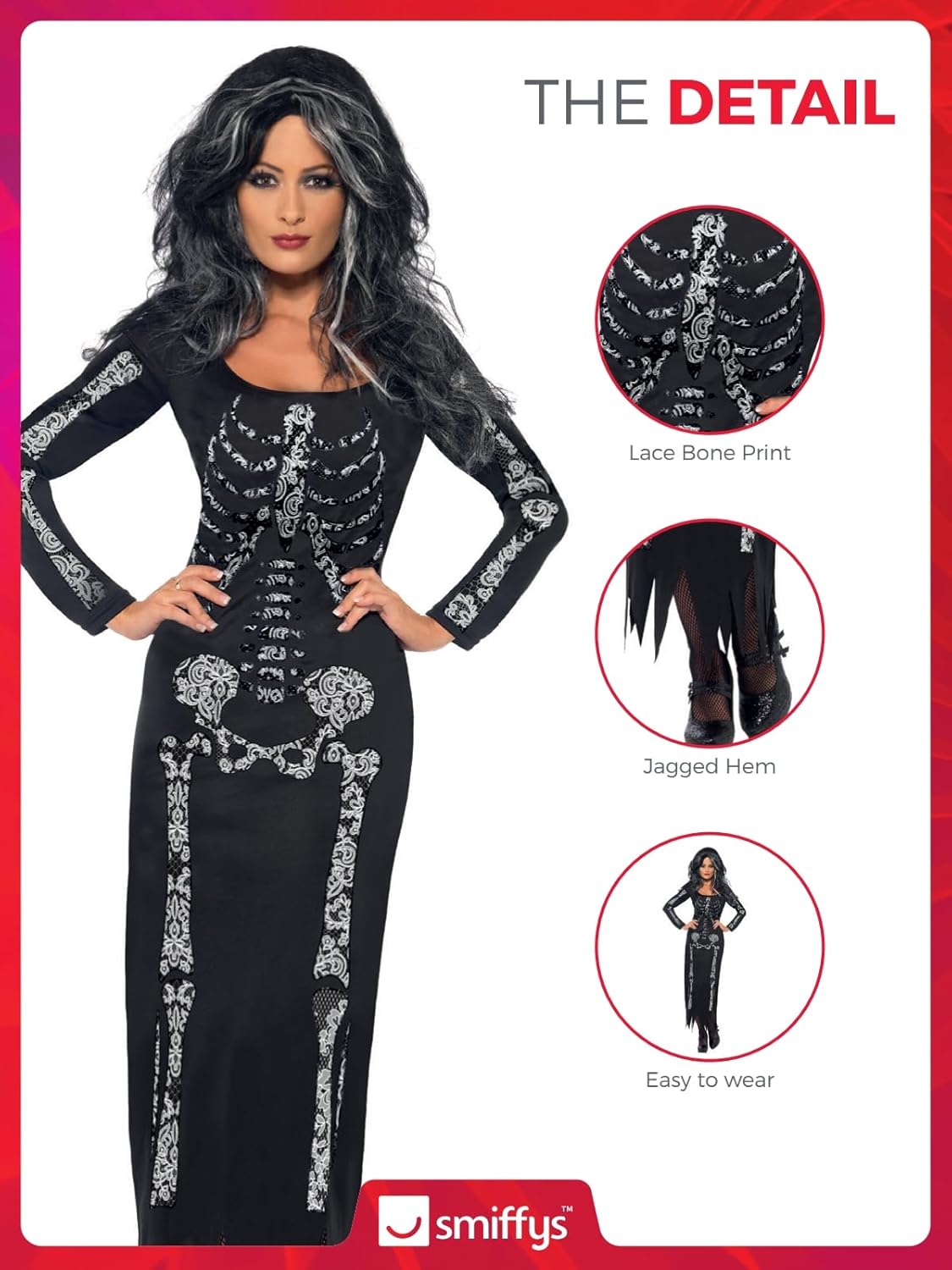 Thumbnail 4 de Smiffy's 38873L Skelettkostüm für Damen, L, schwarz – spooky Stil für Halloween