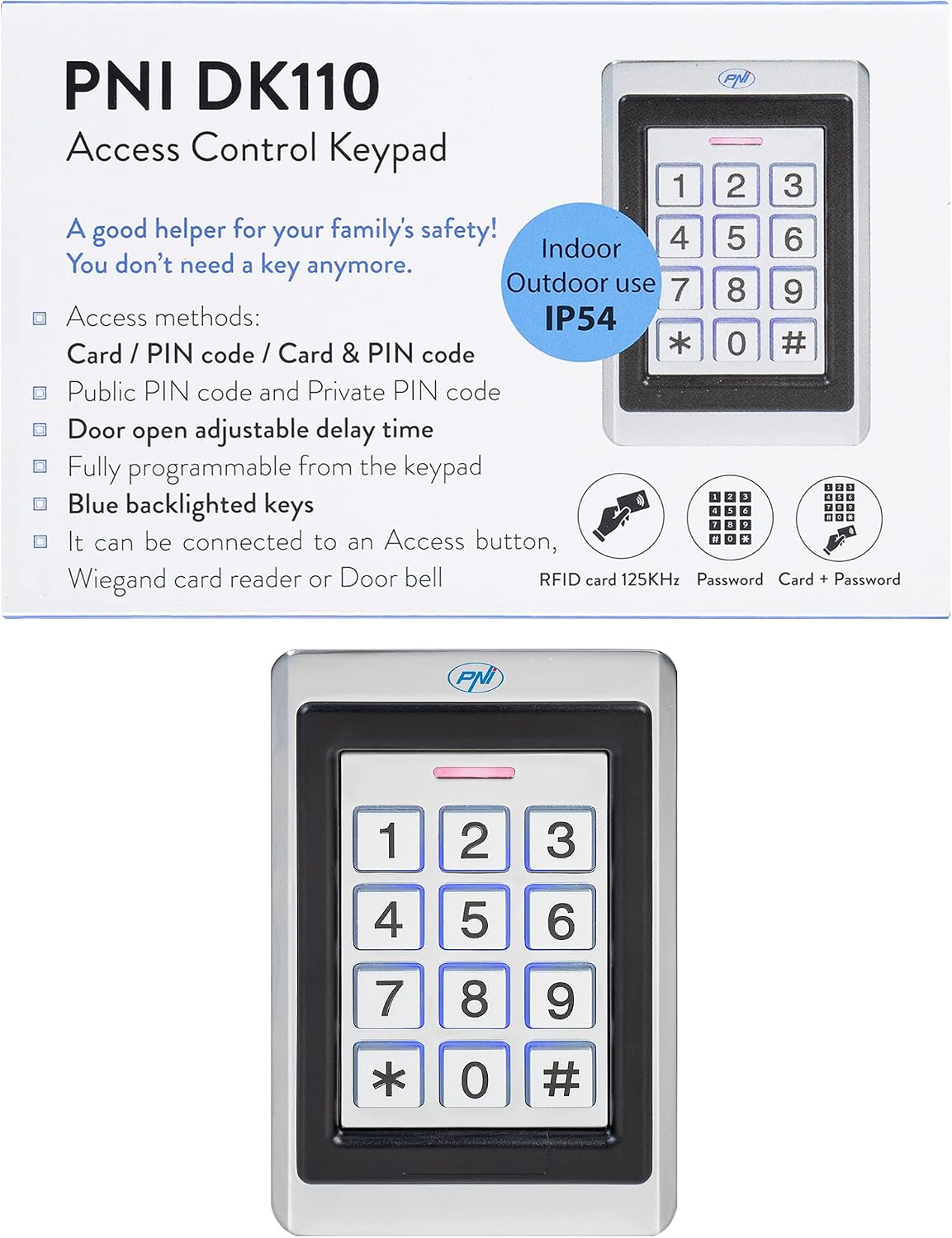 Detalle 2 de Tastiera per controllo accessi PNI DK110: stand alone, resistente IP54