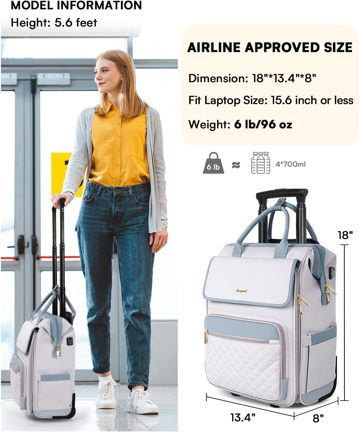 Detalle de Rolling Backpack for Women 2-in-1 Carry-On
