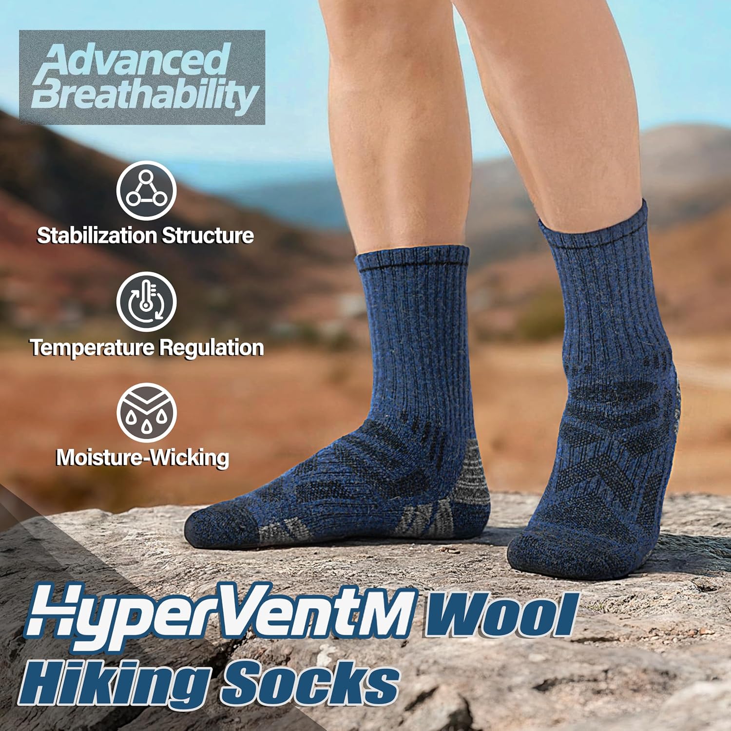 Detalle 2 de ANTSANG Merino Wool Hiking Socks, Crew, 5 Pairs with Targeted Cushioning