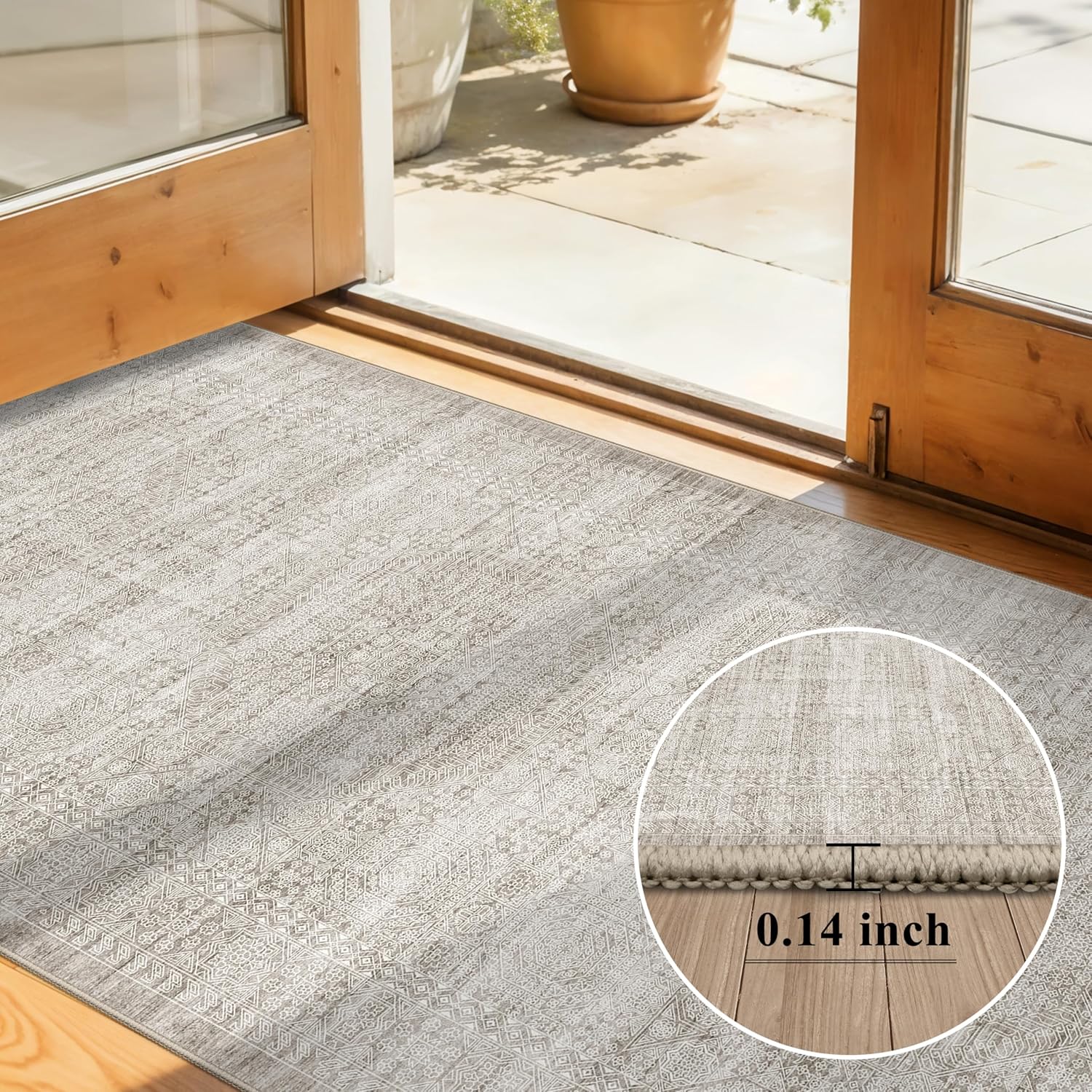 Detalle de Washable 2x4 Abstract Kitchen Rug: Neutral, Easy-Clean, Non-Slip Floor Mat (Beige/Ivory, 2x4)