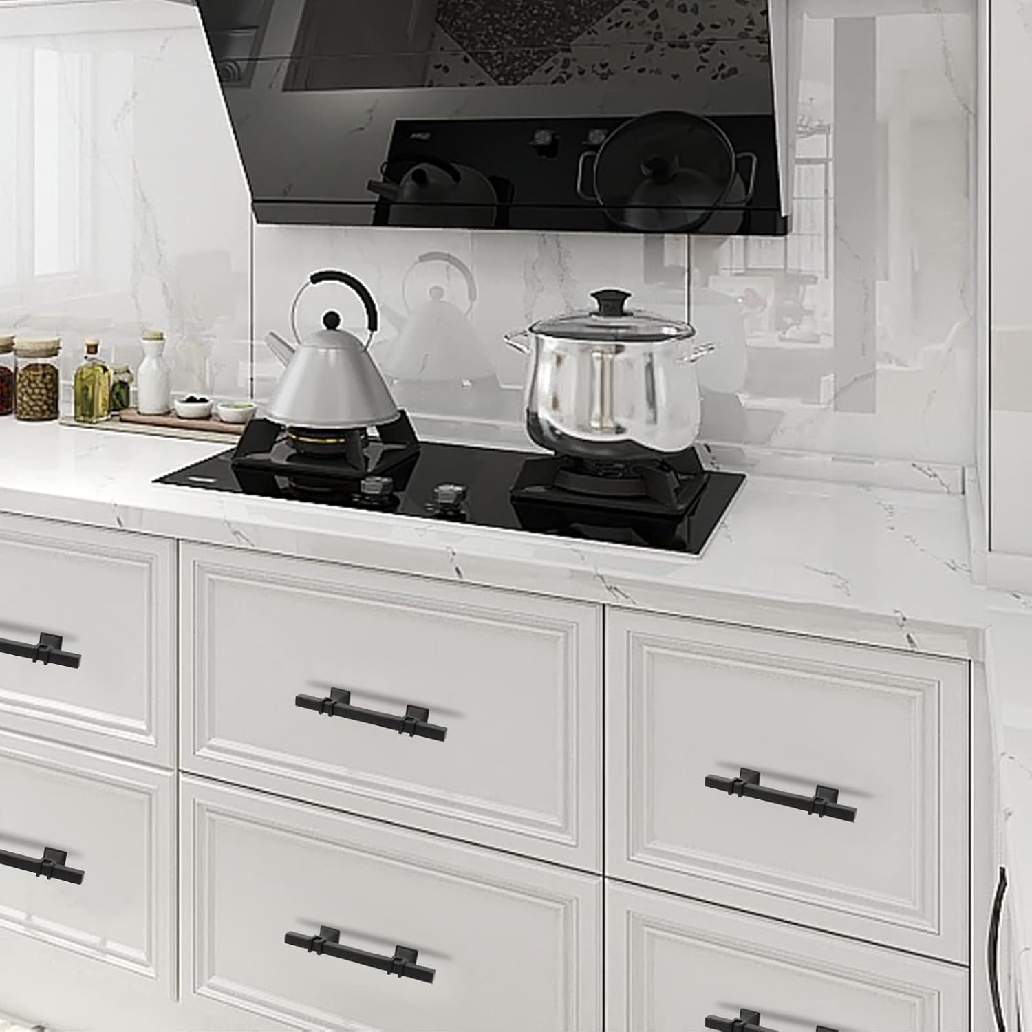 Detalle 2 de Lepatape 3-Inch Matte Black Cabinet Handles, Stainless Steel and Zinc Alloy