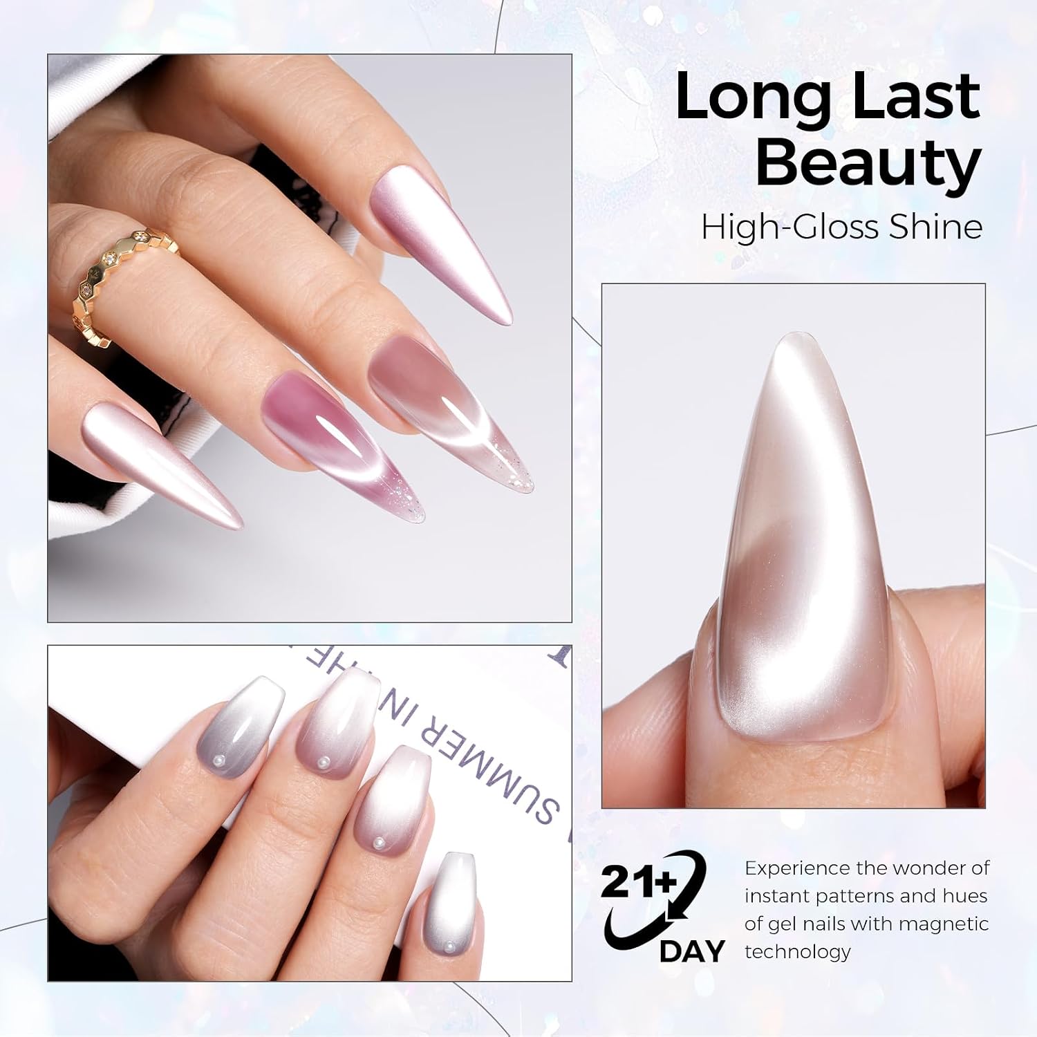 Detalle de TOMICCA Cat Eye Gel Nail Polish – Kit 6 couleurs scintillantes en vernis semi-permanent magnétique (8 ml)