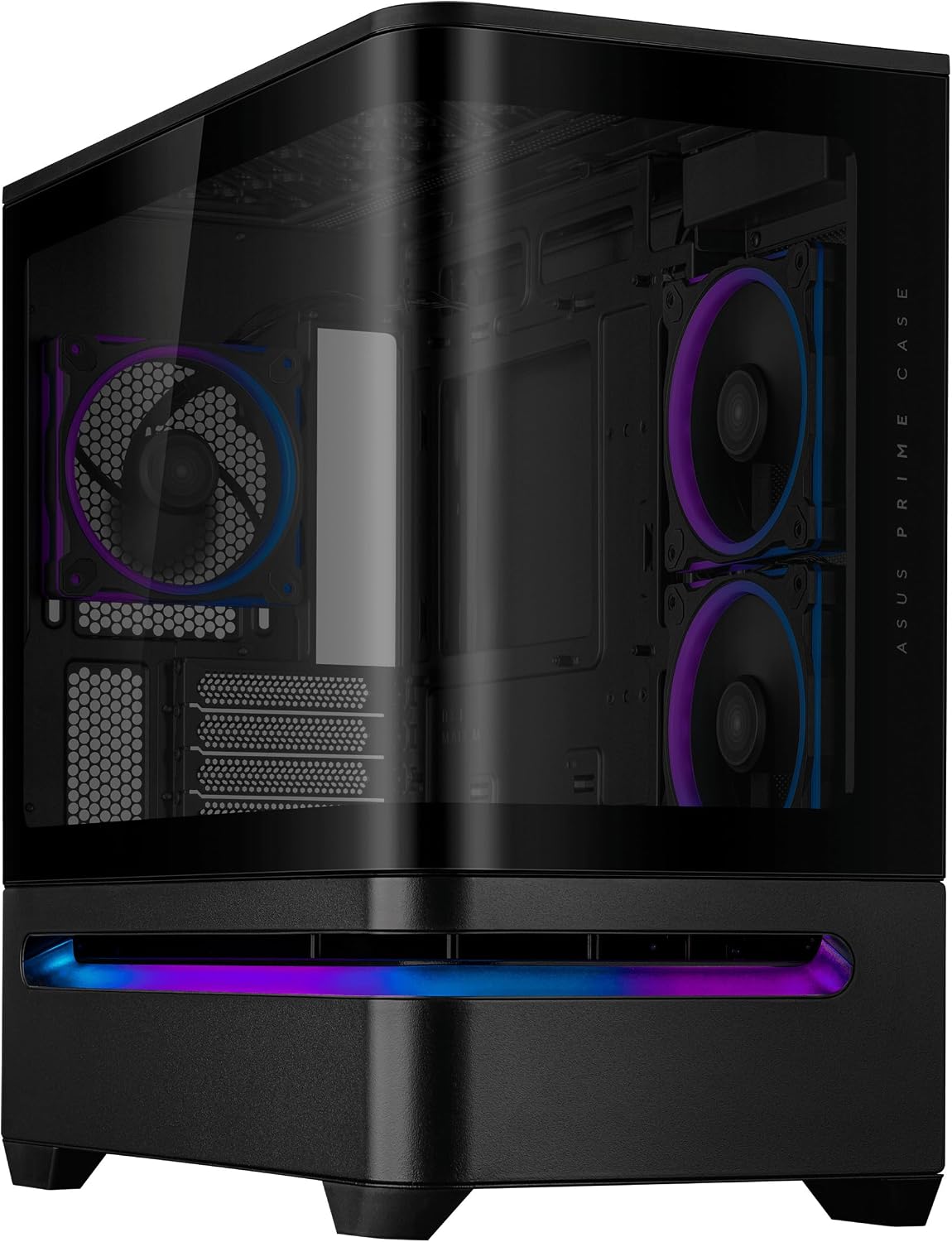 Detalle de ASUS PRIME AP202 TG ARGB BLACK Micro-ATXケース、湾曲強化ガラス・420mm GPU対応・ARGBファン3基