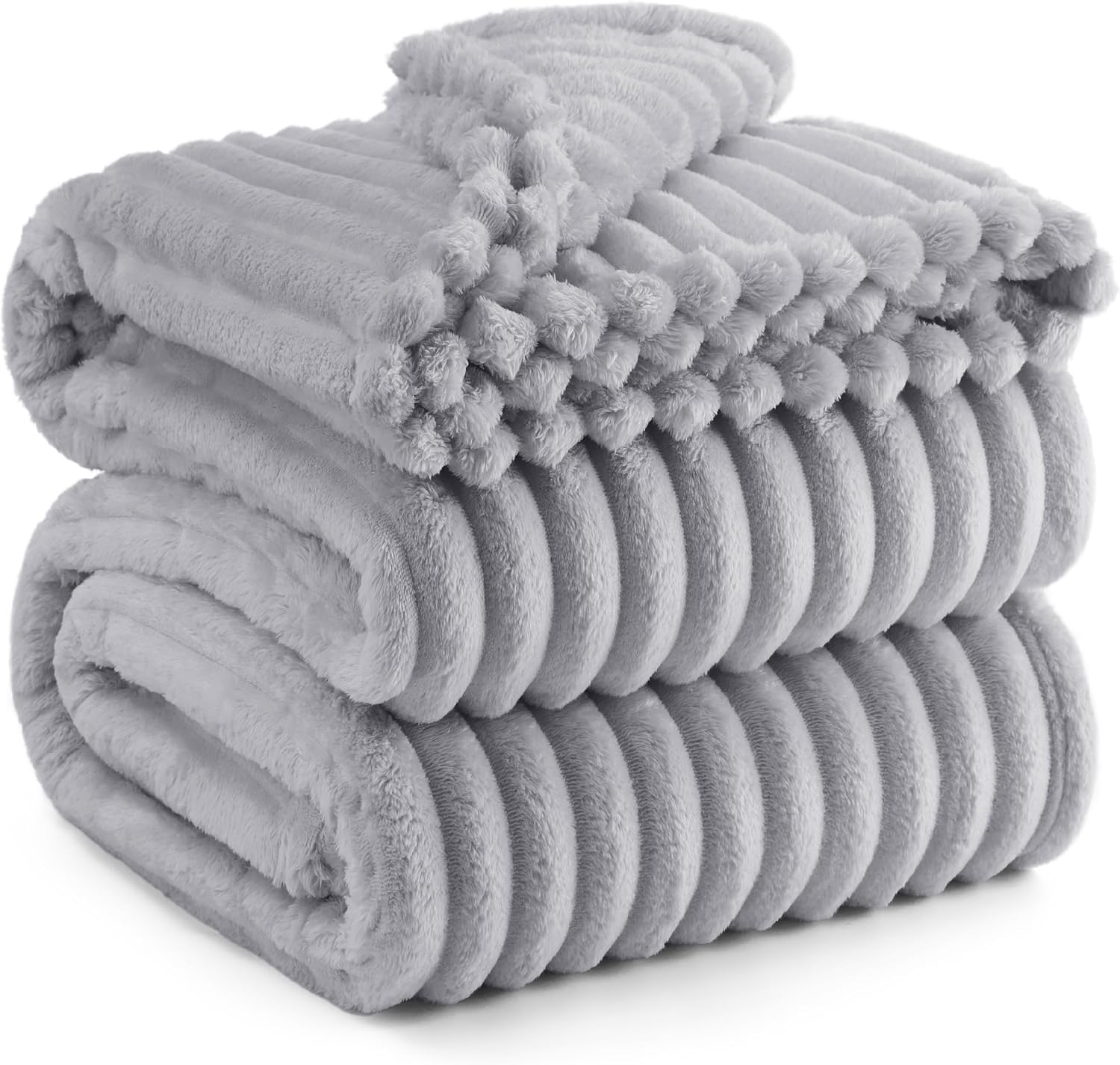 Detalle de BEDSURE Kuscheldecke 220x240 cm – XXL Flanell-Fleecedecke in Hellgrau